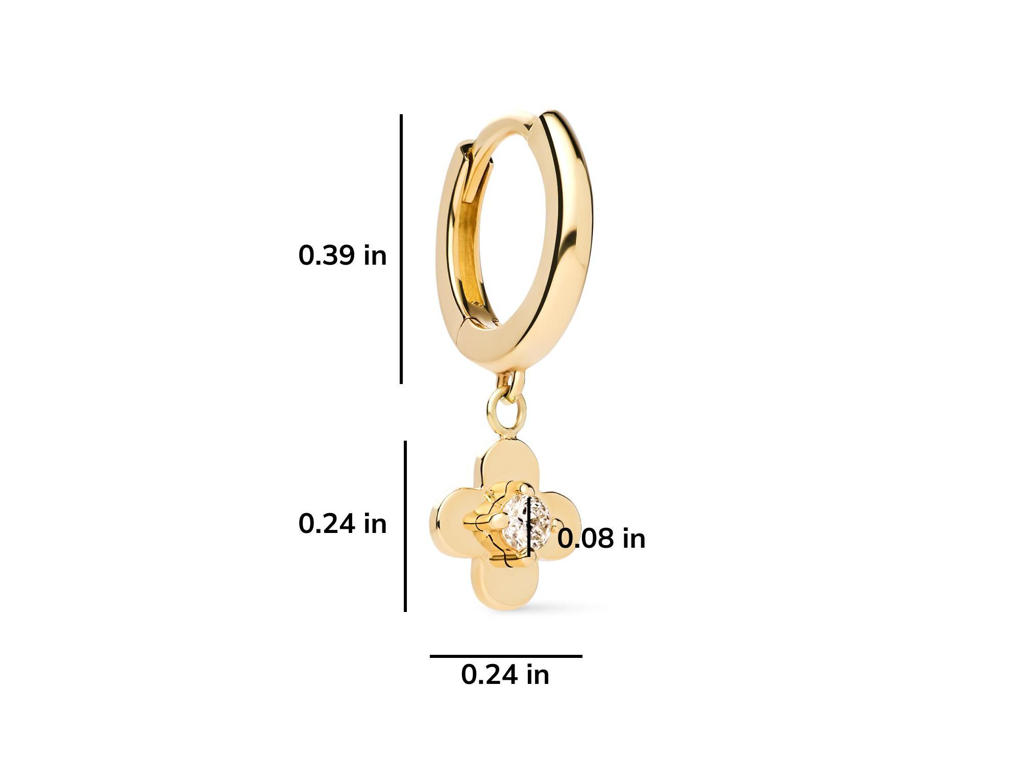 Solid Yellow Gold Mini Flower Drop Earrings — Image 6