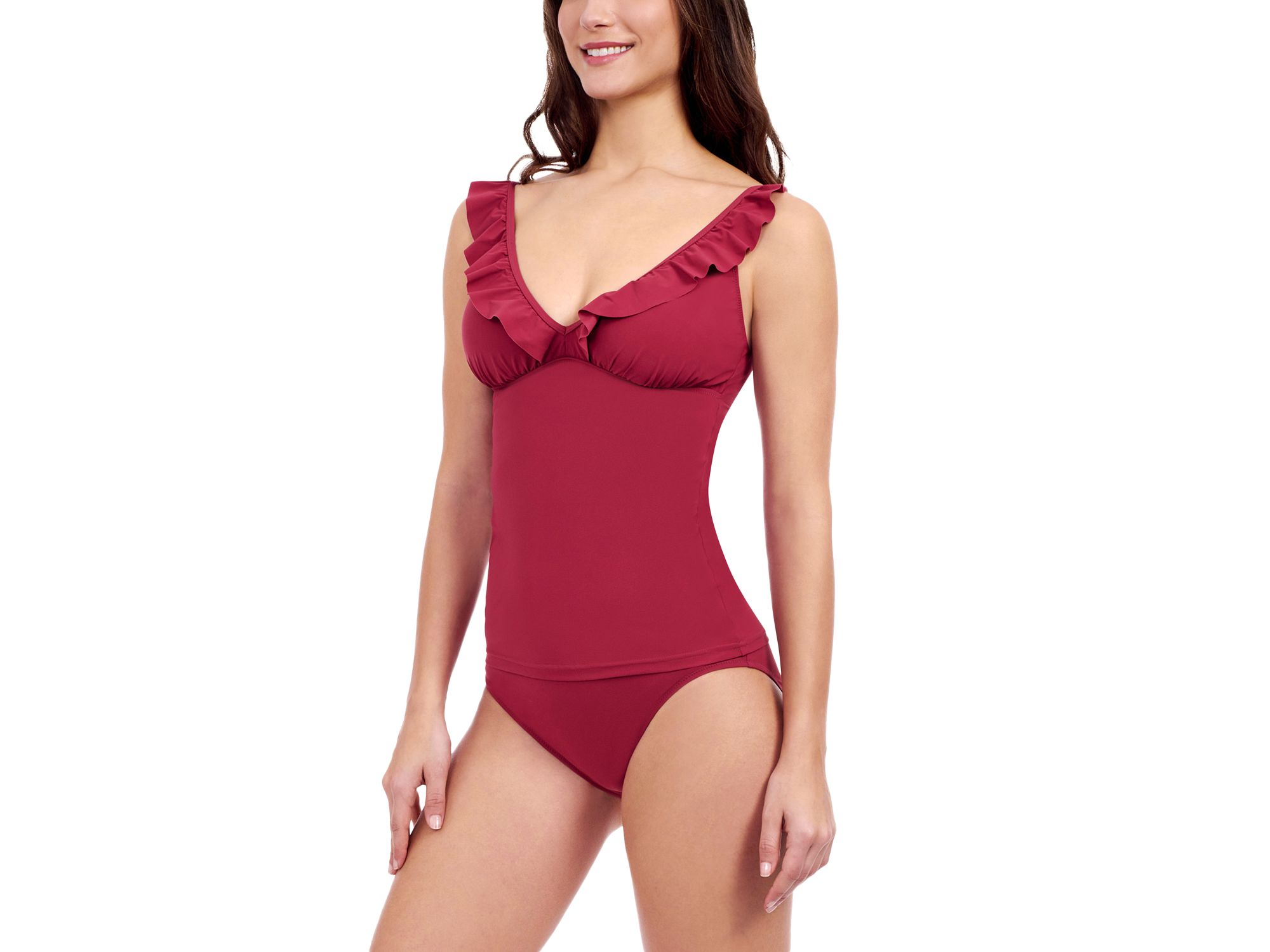 D Cup V Neck Ruffle Trim Tankini — Image 4