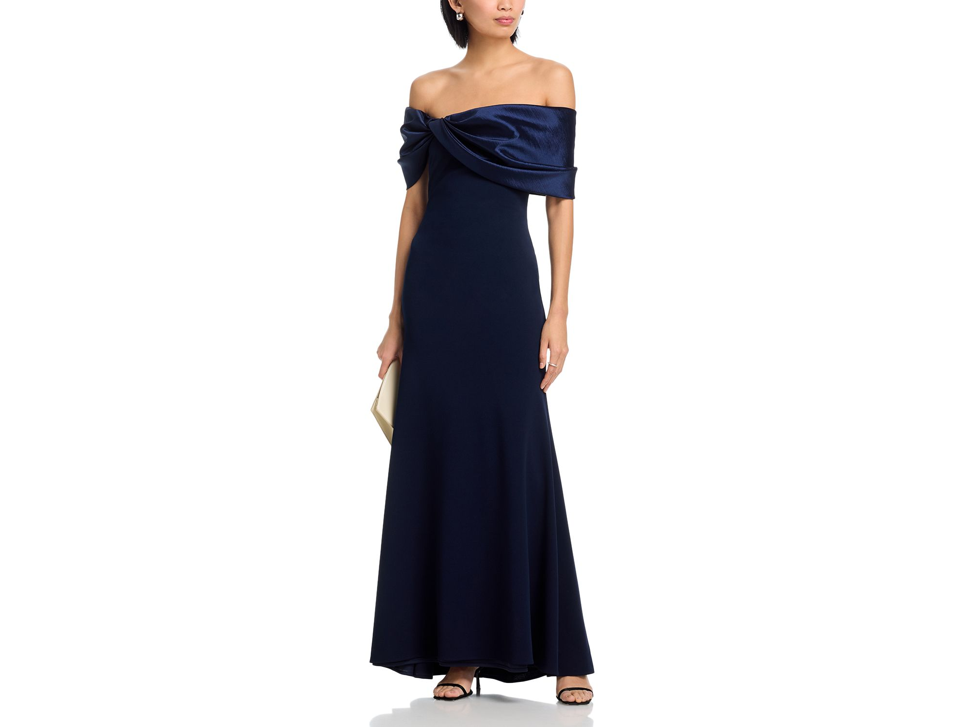 Long Scuba Crepe Off-the-Shoulder Taffeta Gown - Exclusive — Image 3
