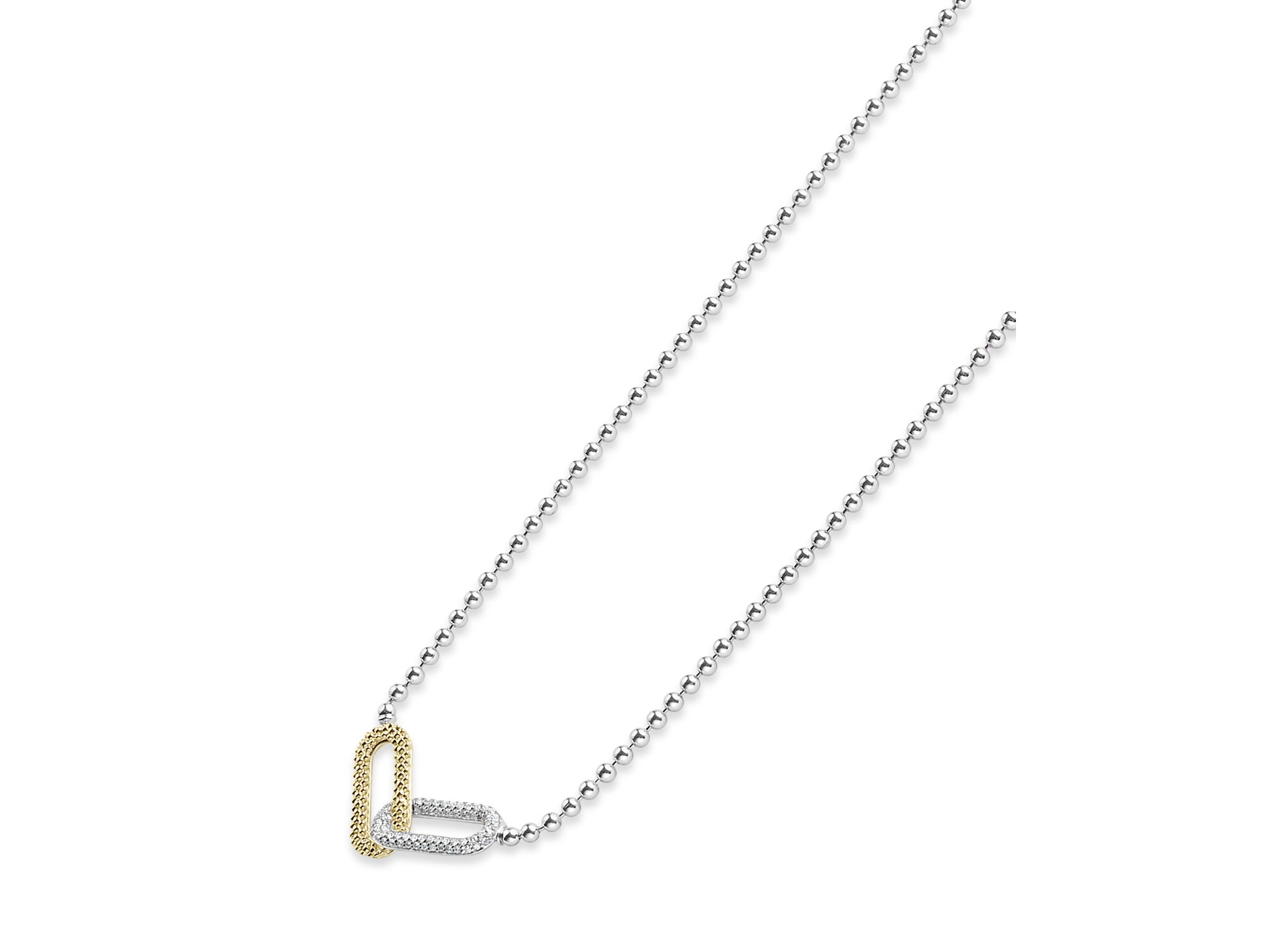18K Yellow Gold & Sterling Silver Caviar Lux-Clip Diamond Bead Link Necklace, 16-18" - Exclusive — Image 5