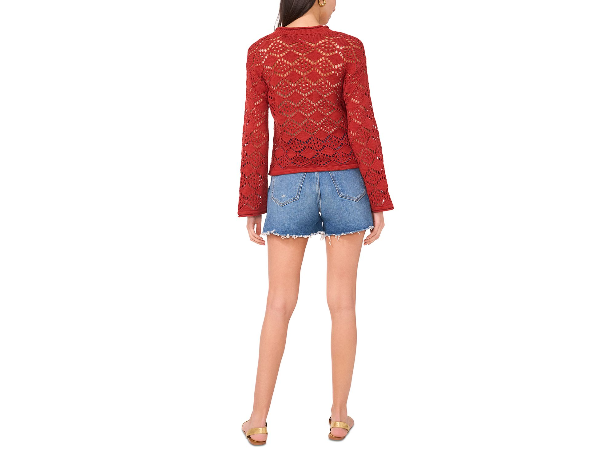 Pointelle V Neck Long Sleeve Cardigan — Image 3