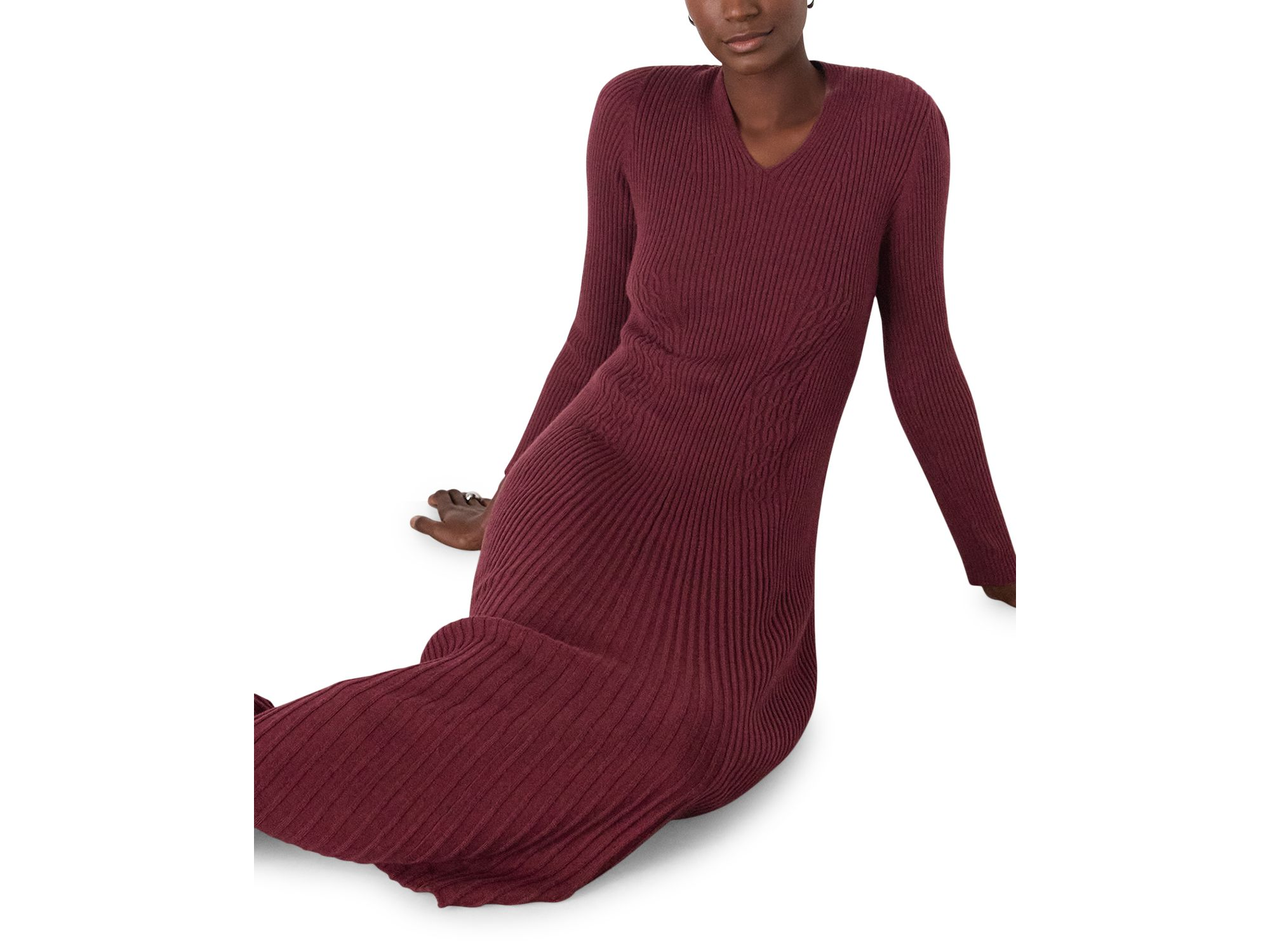 V Neck Cable Ribbed Knit Dress — Image 3