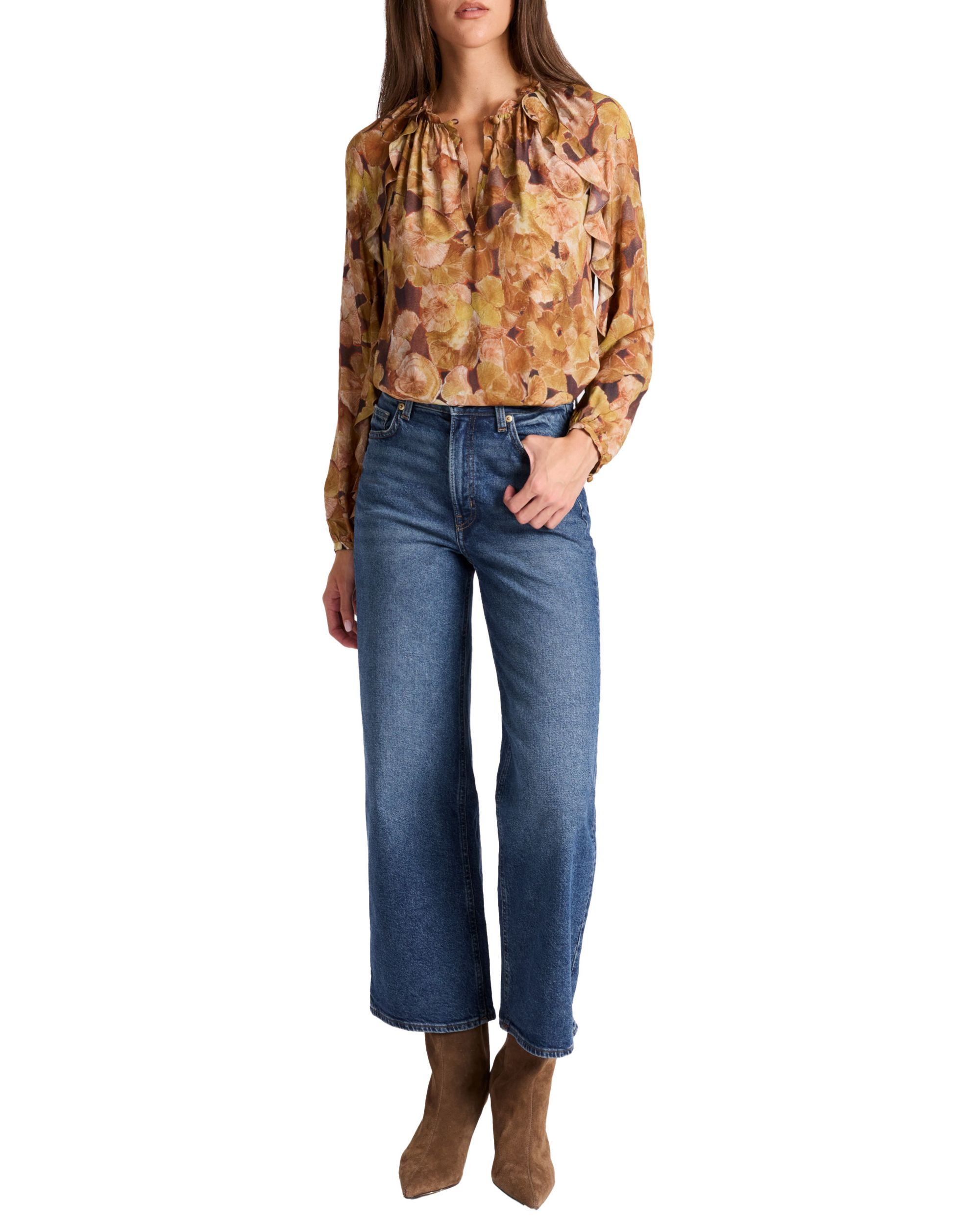 Skyla Long Sleeve Ruffle Blouse in Floral Crepe — Image 6