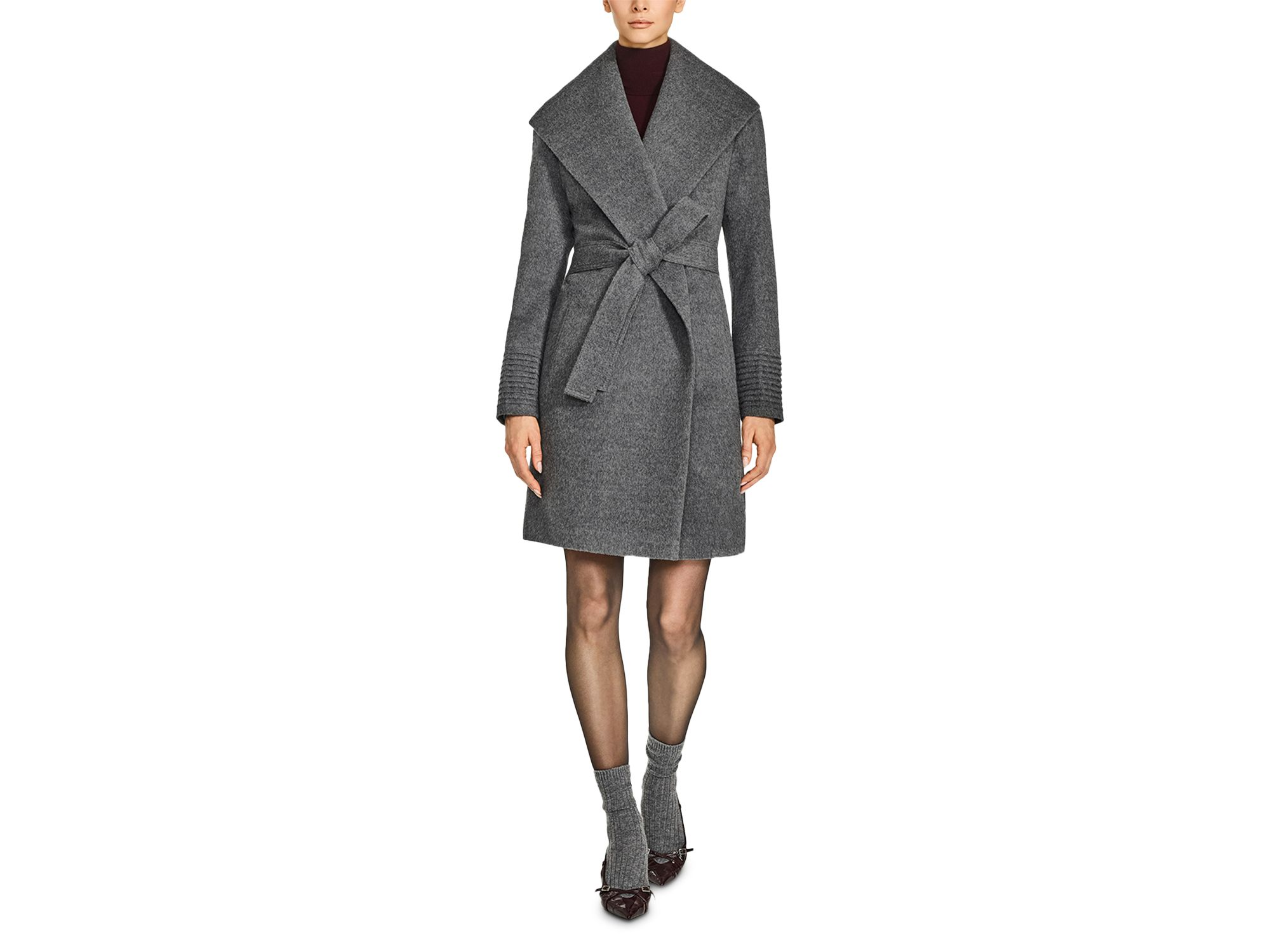Mid Length Shawl Collar Wrap Coat — Image 4