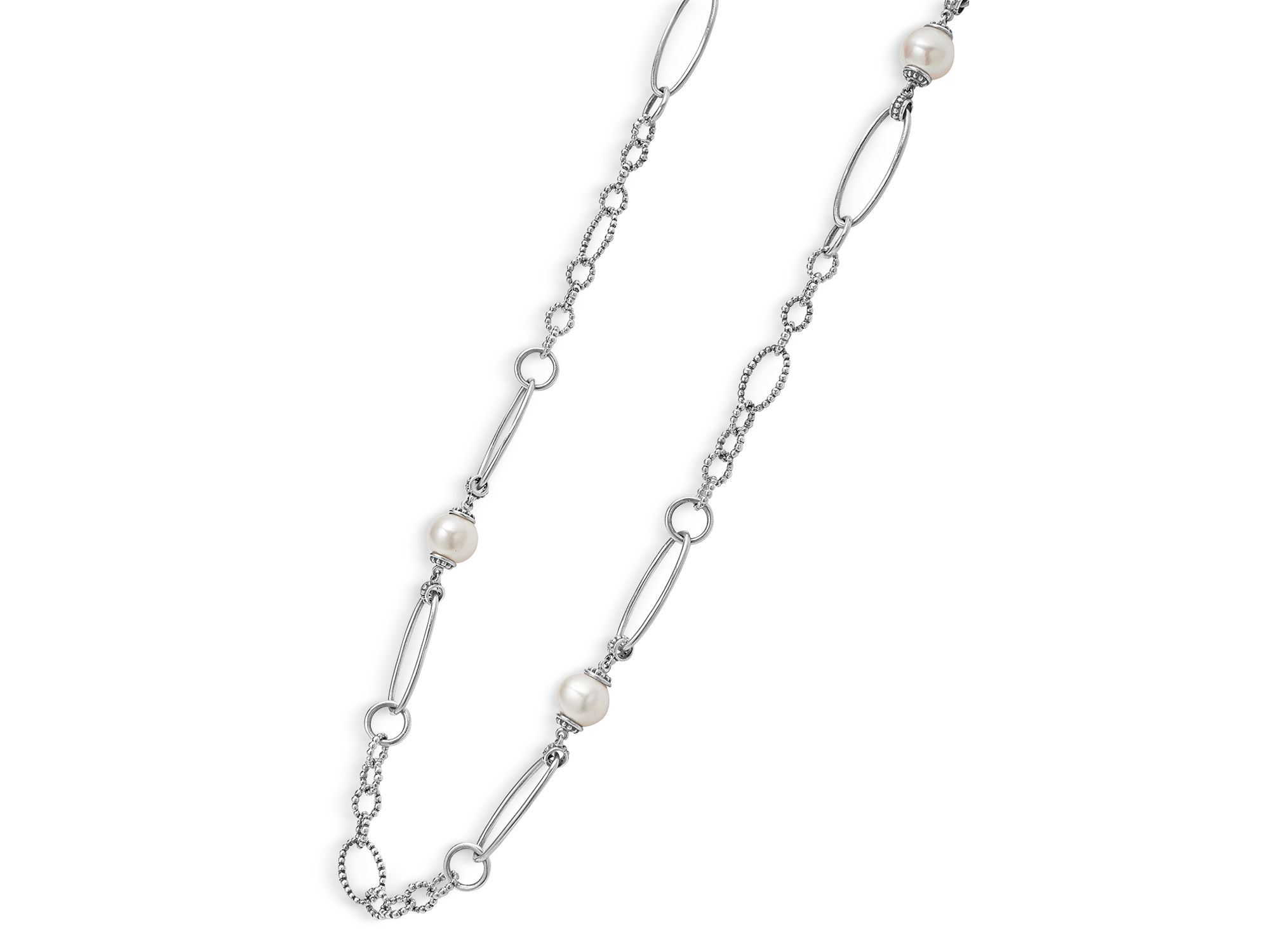Sterling Silver Luna Cultured Freshwater Pearl Link Necklace, 34" — Image 3