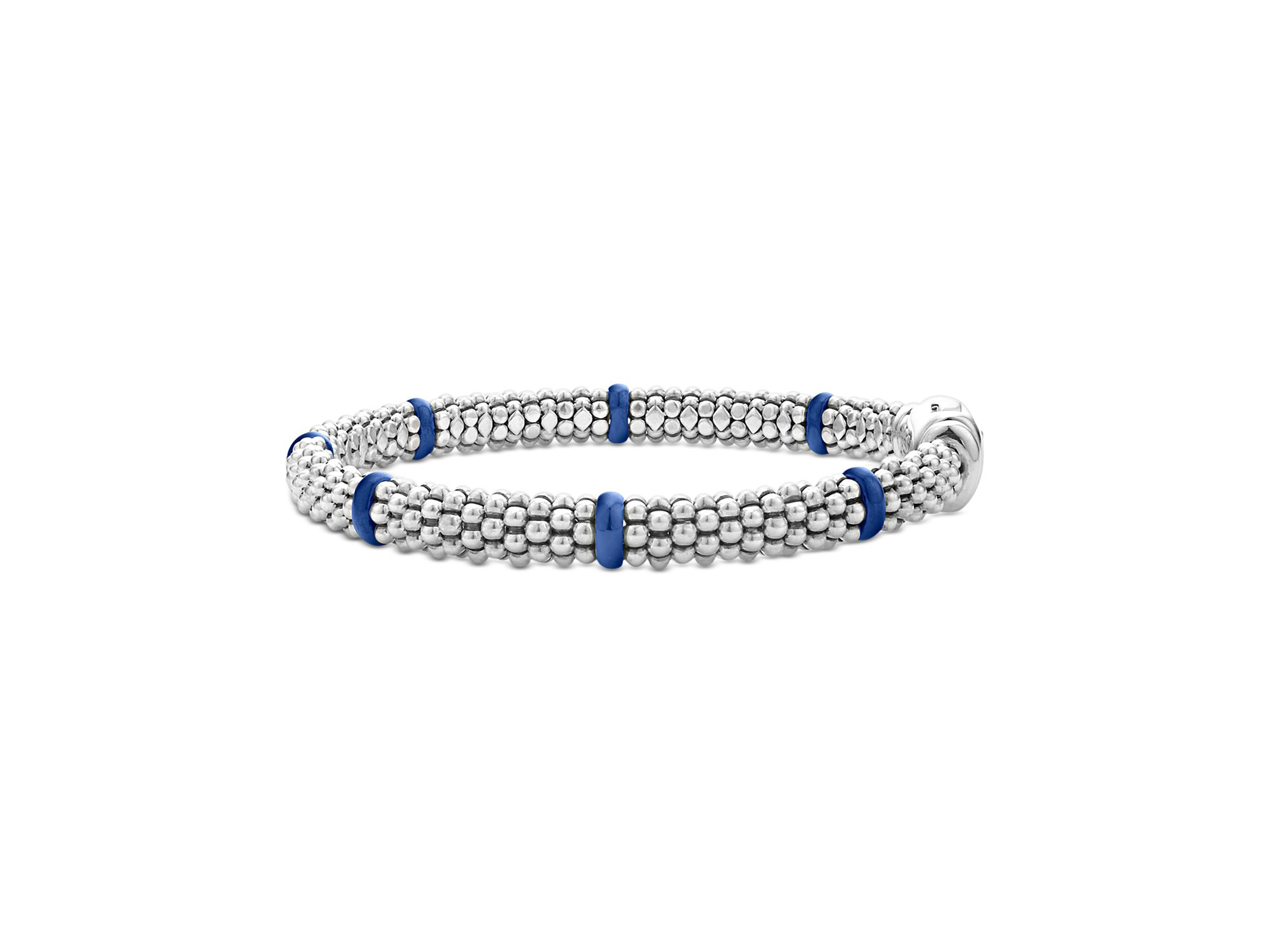 Sterling Silver Blue Caviar Ceramic Bead Bracelet — Image 5