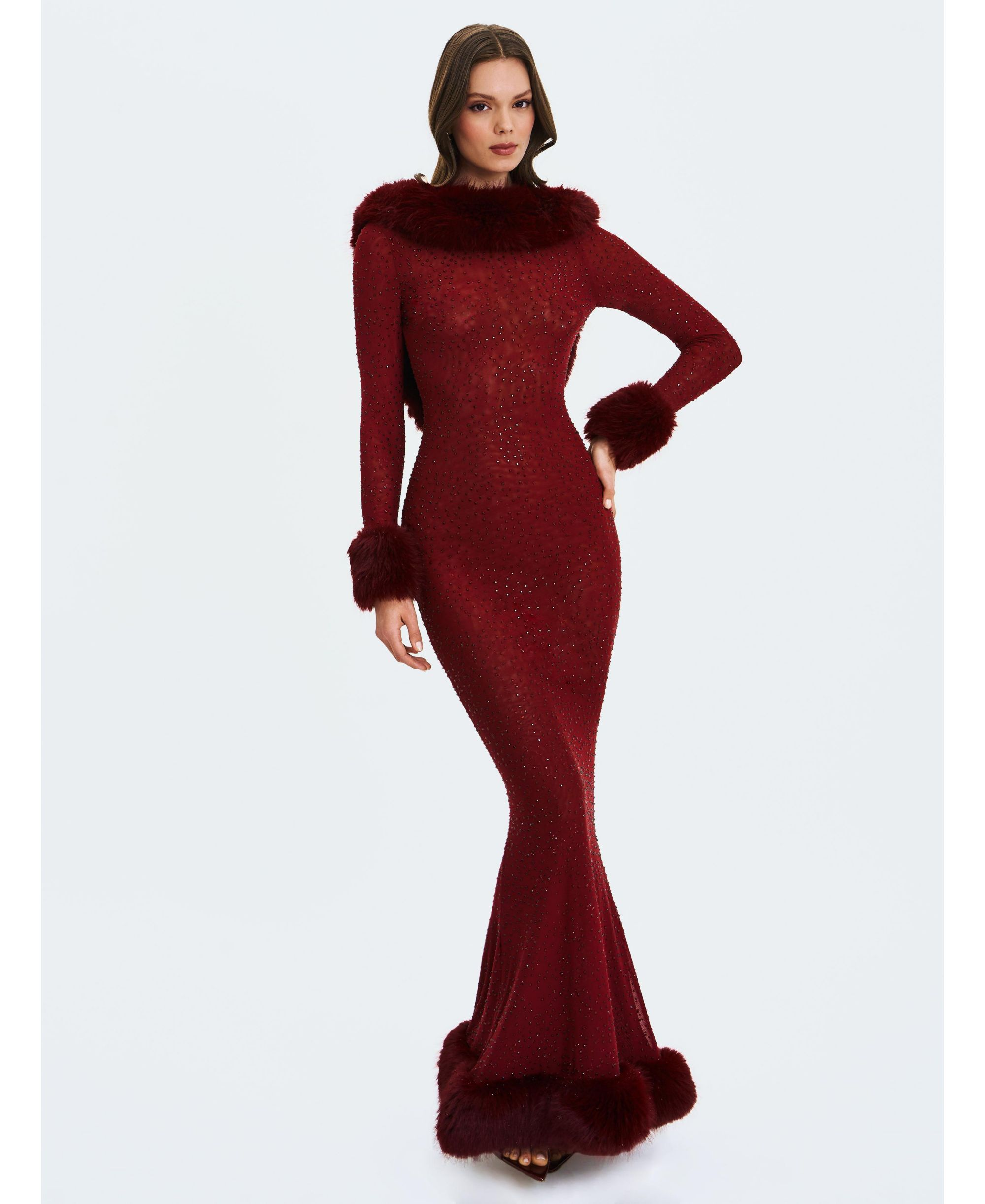 Mellie Regular-Length Rhinestone Mesh Low Back Mermaid Gown — Image 9
