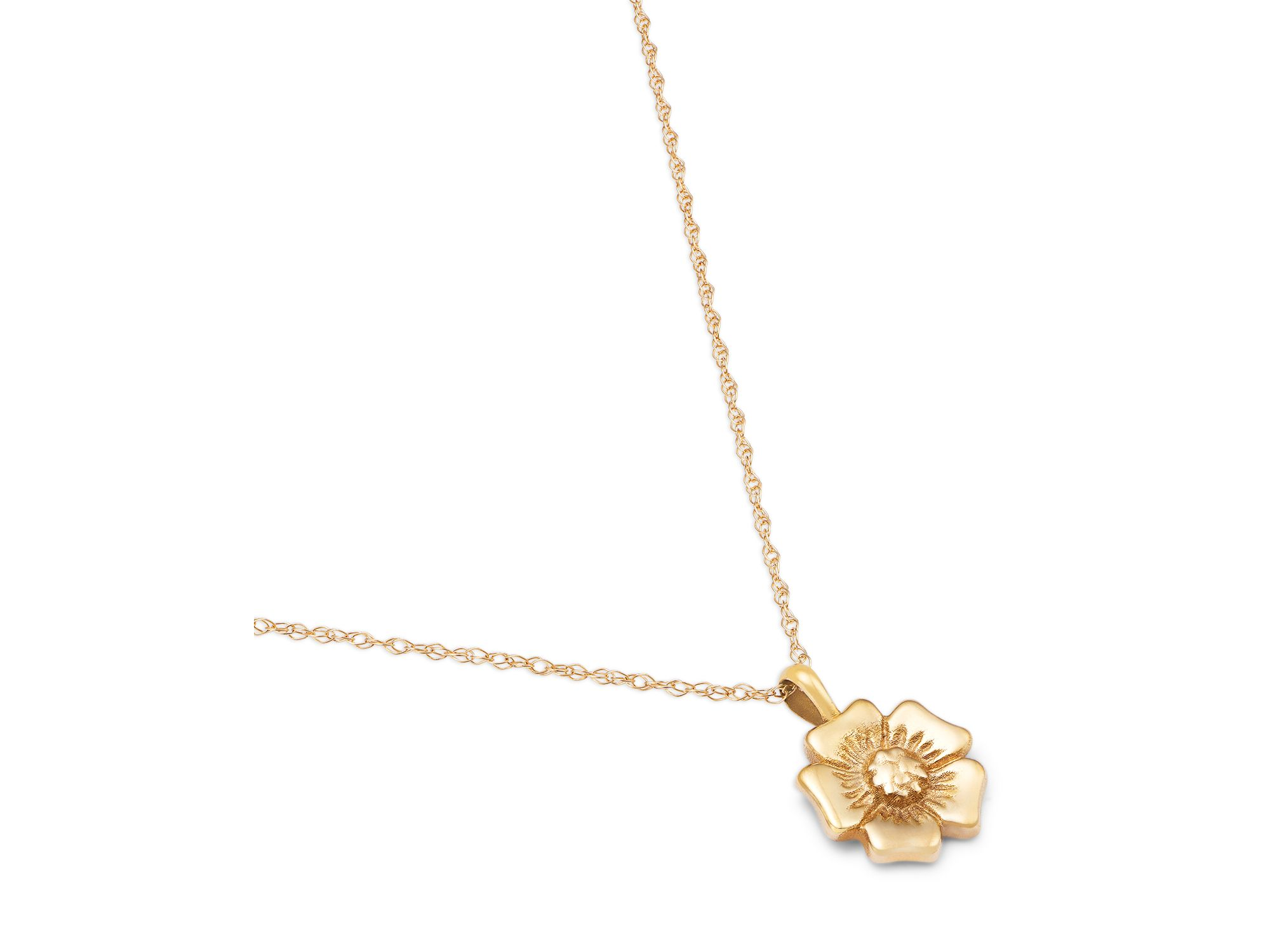 14K Yellow Gold Flower Pendant Necklace, 18" — Image 3