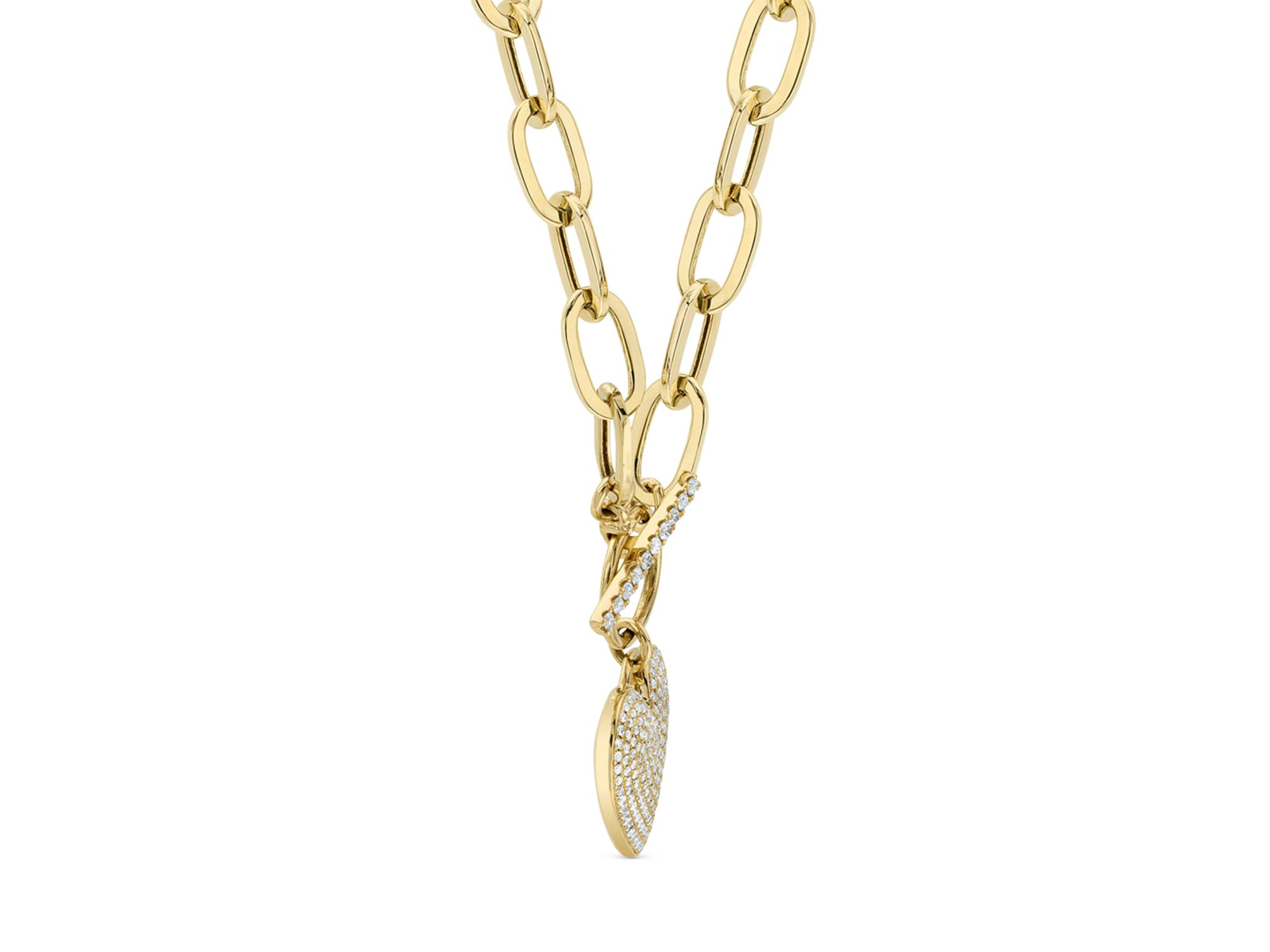 14K Yellow Gold Kate Diamond Paperclip Link Pavé Heart Necklace, 18" — Image 3