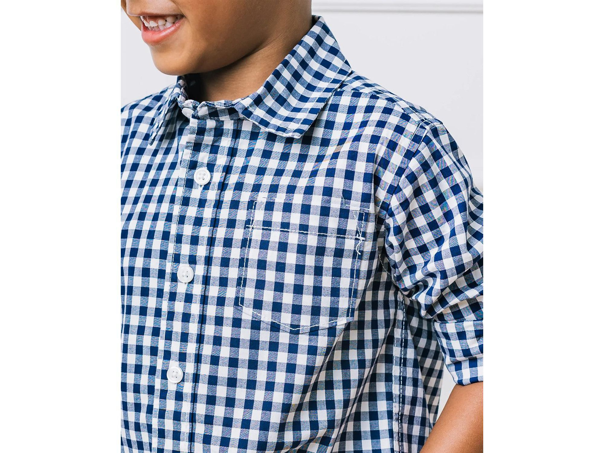 Boys' Organic Long Sleeve Stretch Poplin Roll-Up Button Down Shirt - Baby, Little Kid, Big Kid — Image 4