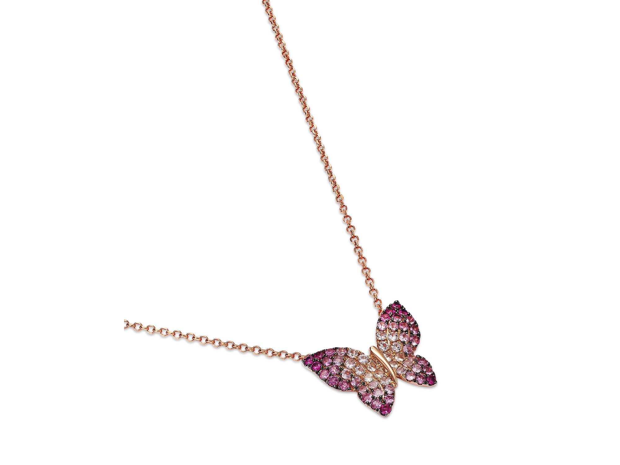 Pink & White Sapphire Ombré Butterfly Pendant Necklace in 14K Rose Gold, 19" — Image 3