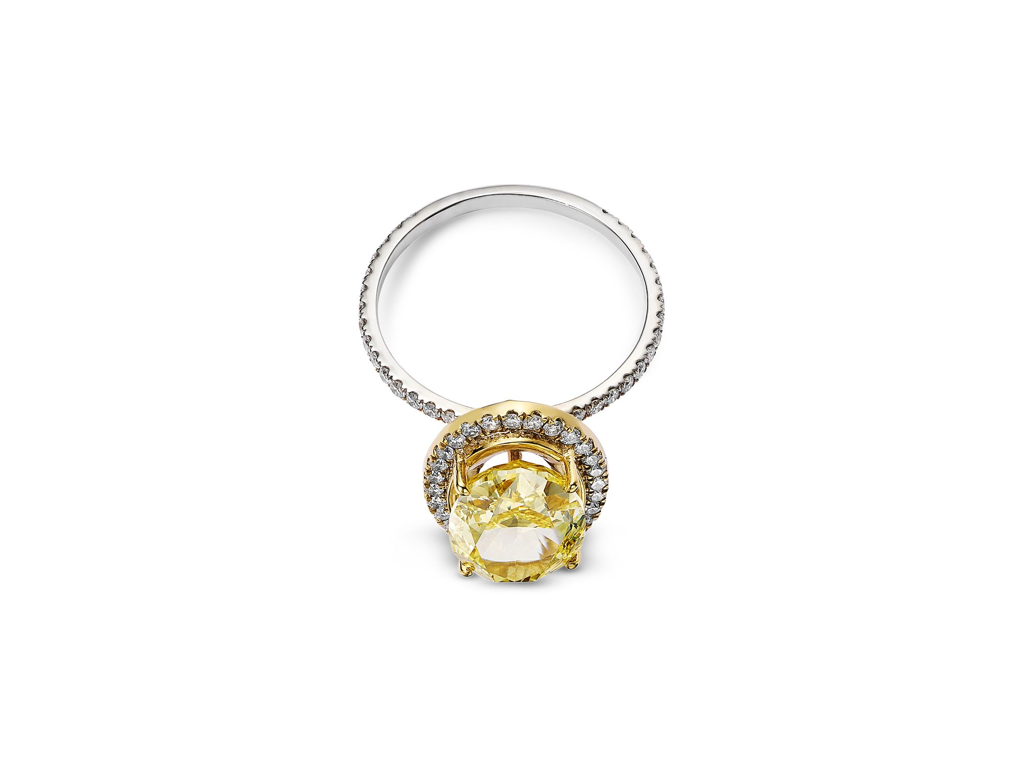 Certified Lab Grown White & Yellow Oval Diamond Halo Engagement Ring in 18K White & Yellow Gold, 4.5 tcw — Image 3