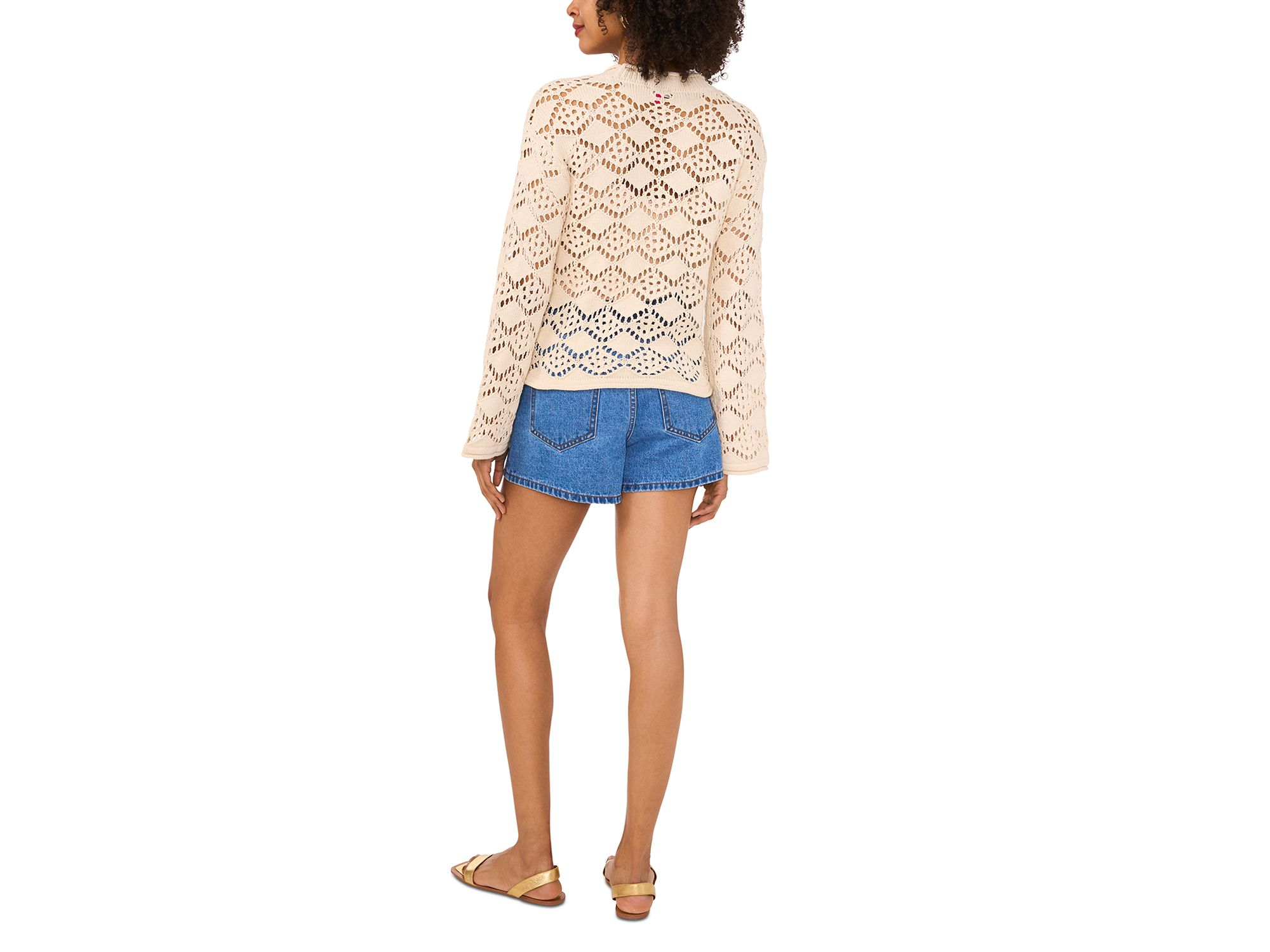 Pointelle V Neck Long Sleeve Cardigan — Image 3