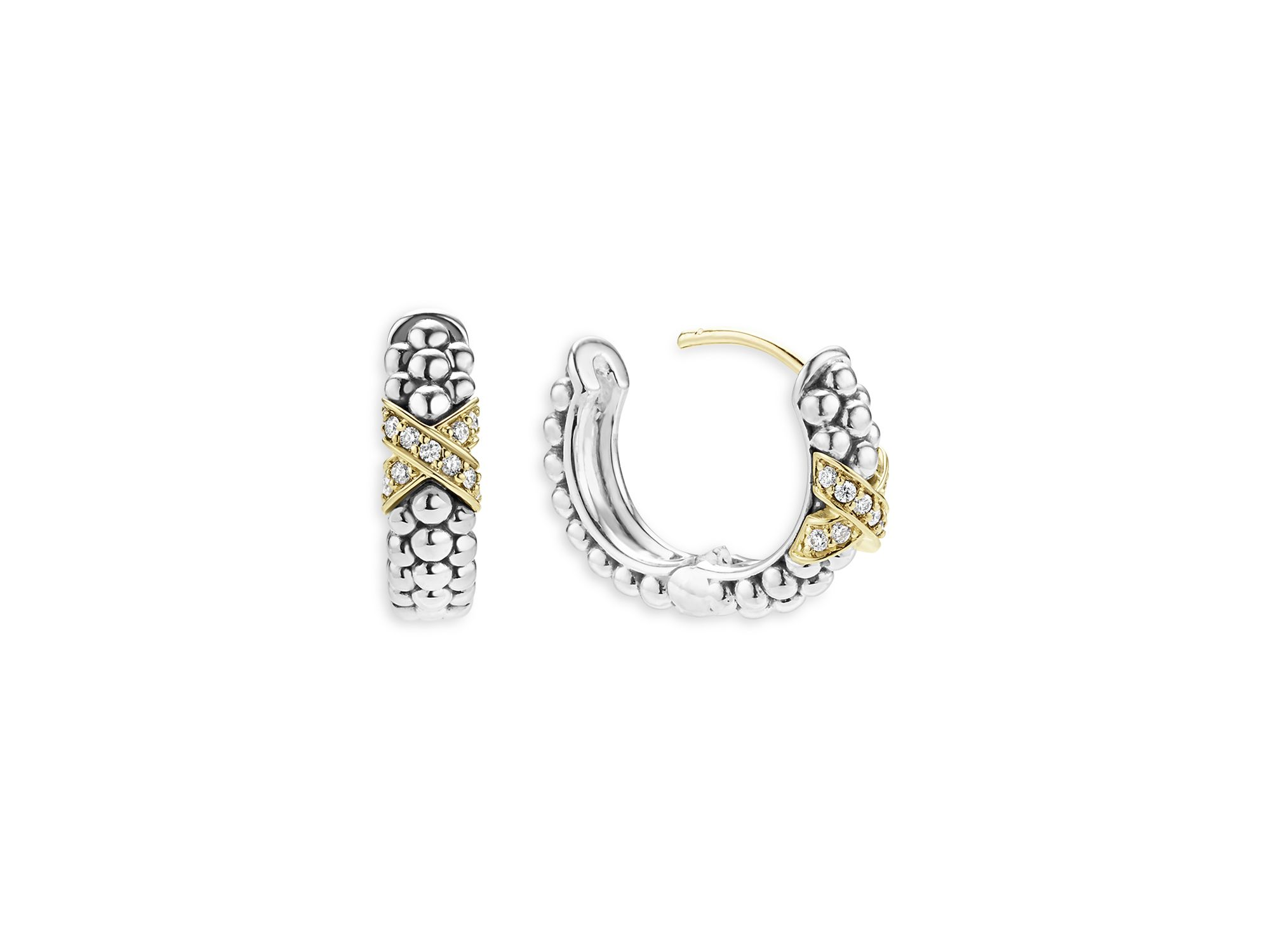 18K Yellow Gold & Sterling Silver Embrace Diamond X Small Hoop Earrings — Image 4