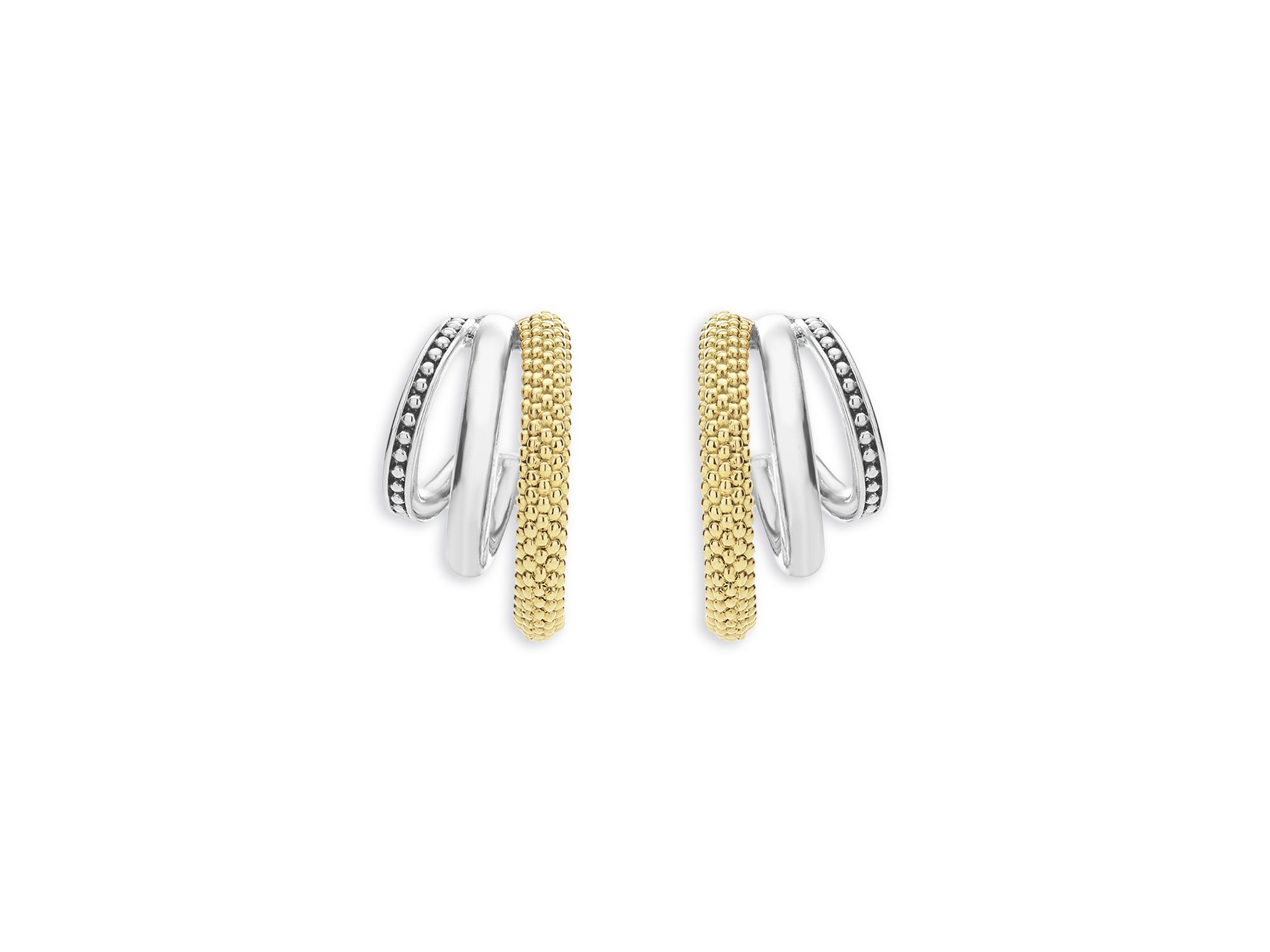 Two Tone Caviar Lux Three Ring Hoop Earrings — Image 3