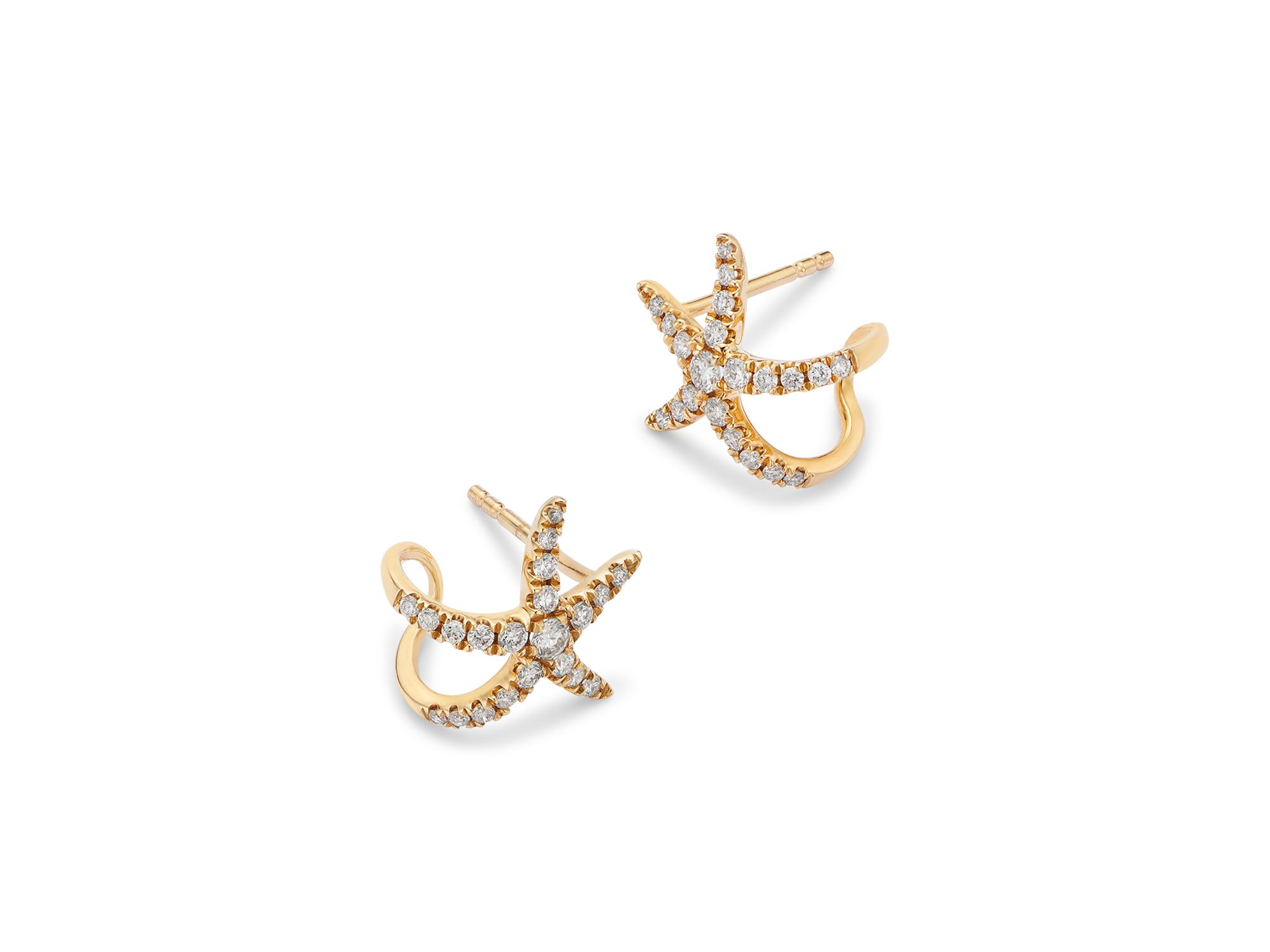 Diamond Starfish Stud Earrings in 14K Yellow Gold, 0.37 tcw — Image 3