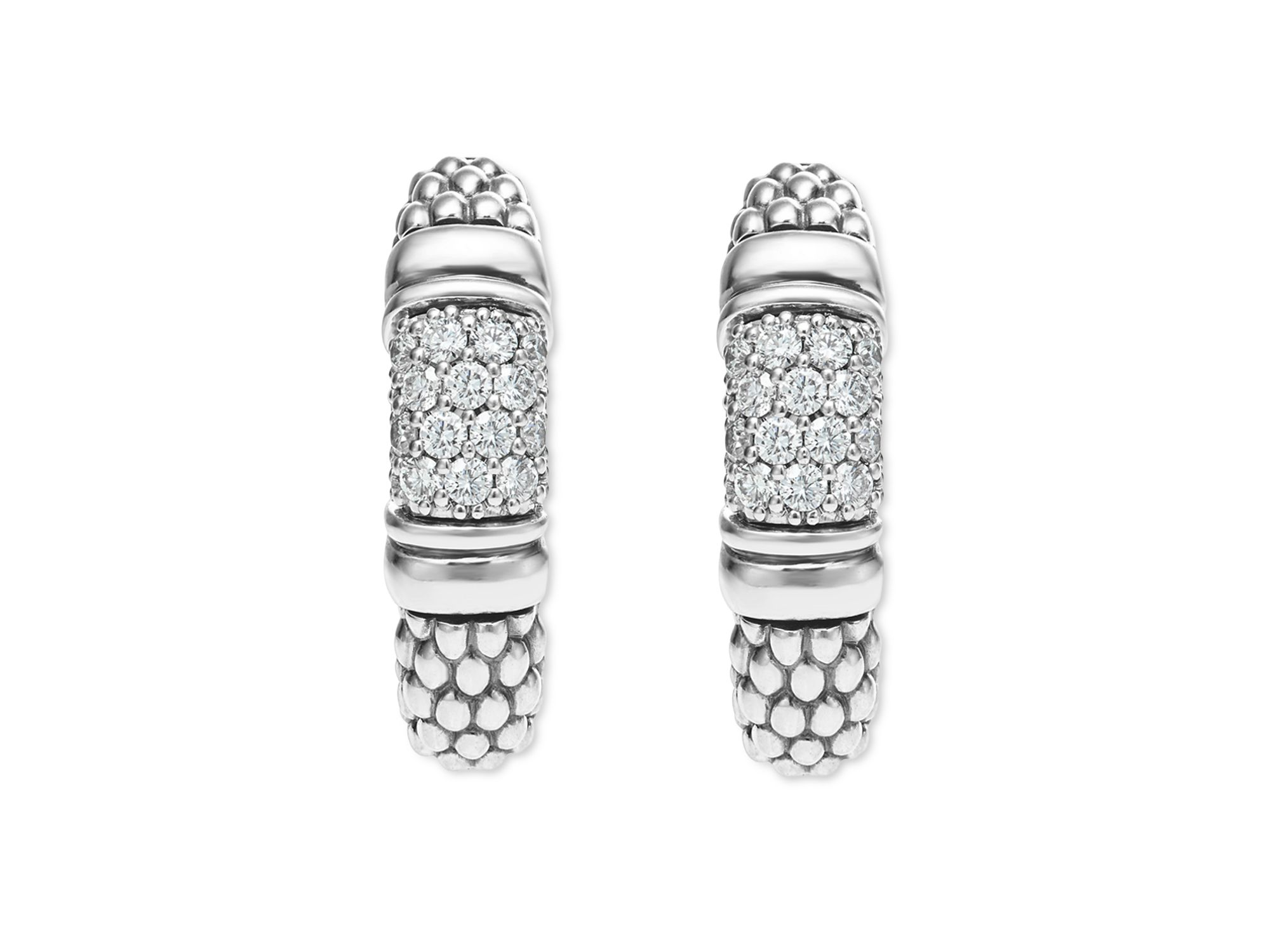 Sterling Signature Caviar Diamond Bead Small Hoop Earrings — Image 3