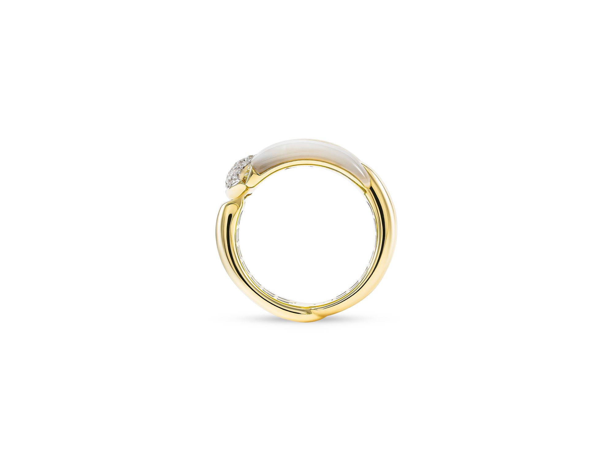 18K Yellow Gold Arco Mother of Pearl & Diamond Double Row Ring — Image 3