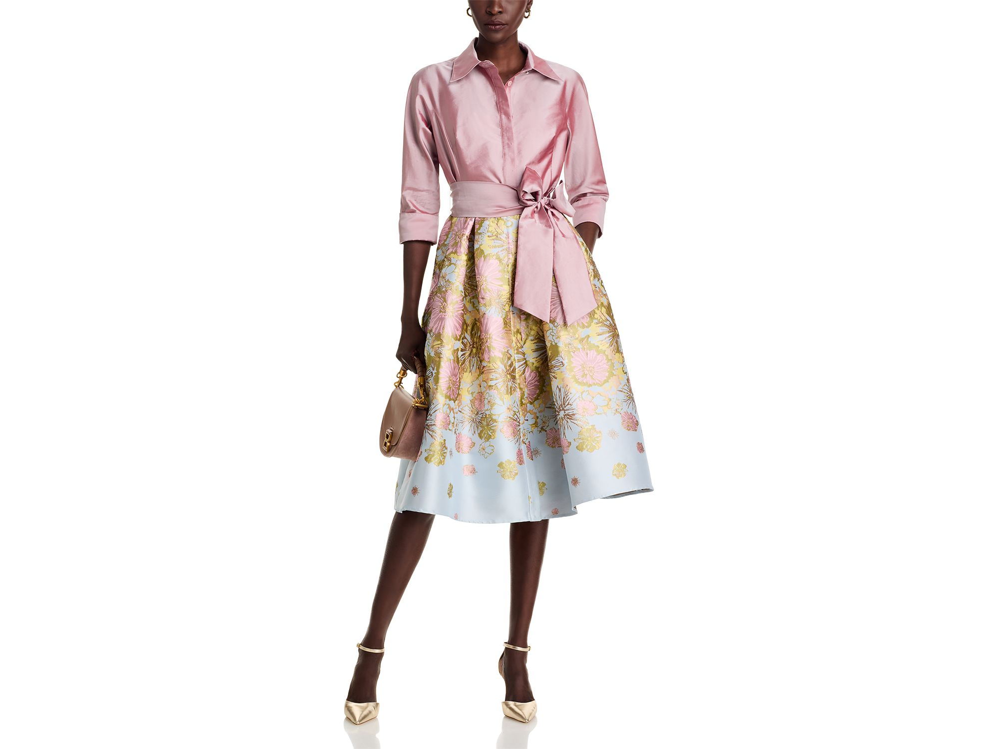 Mixed Media Floral Jacquard Shirt Dress — Image 3