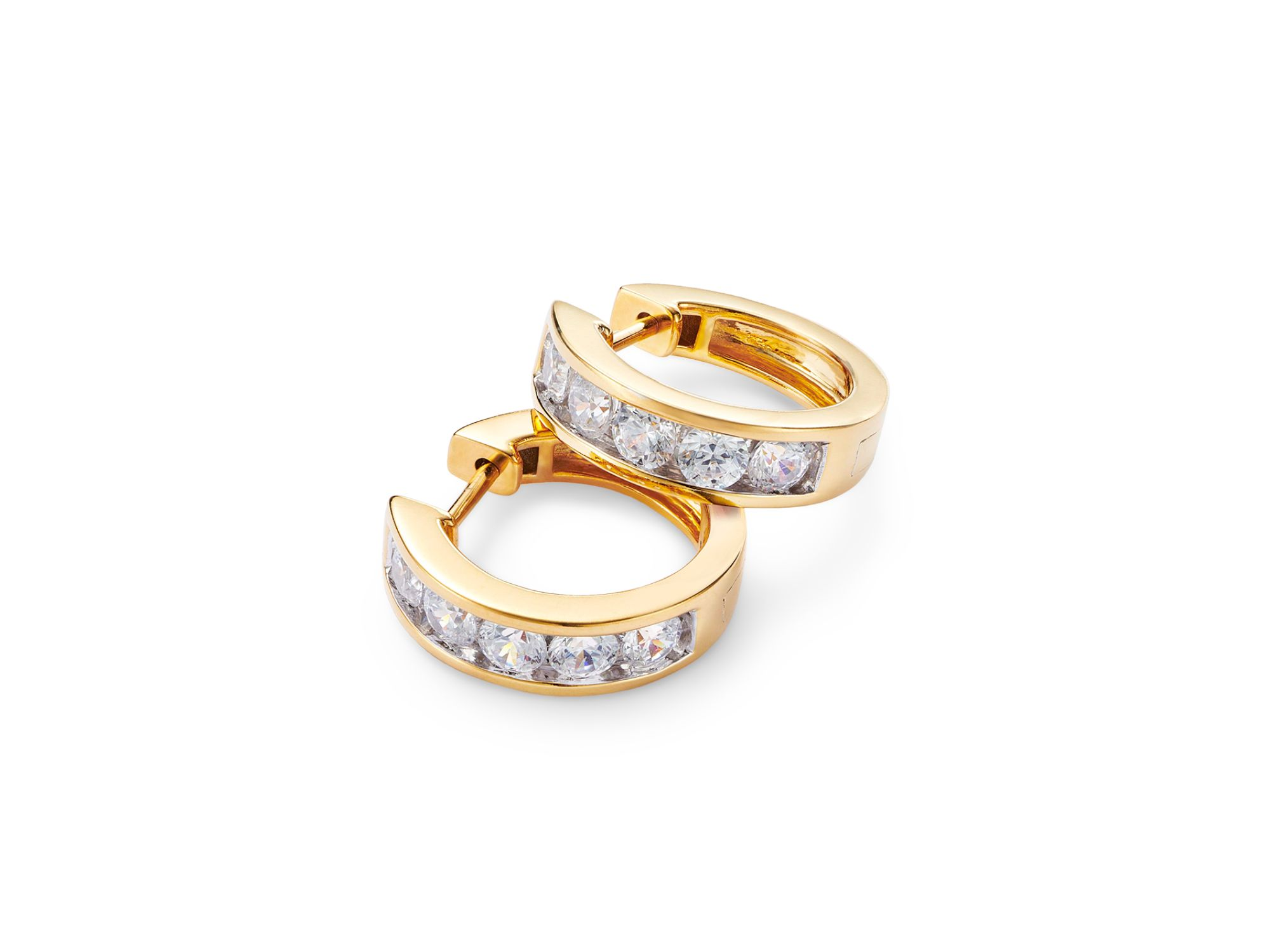 Diamond Channel Set Small Hoop Earrings in 14K Yellow Gold, 1.50 tcw — Image 3