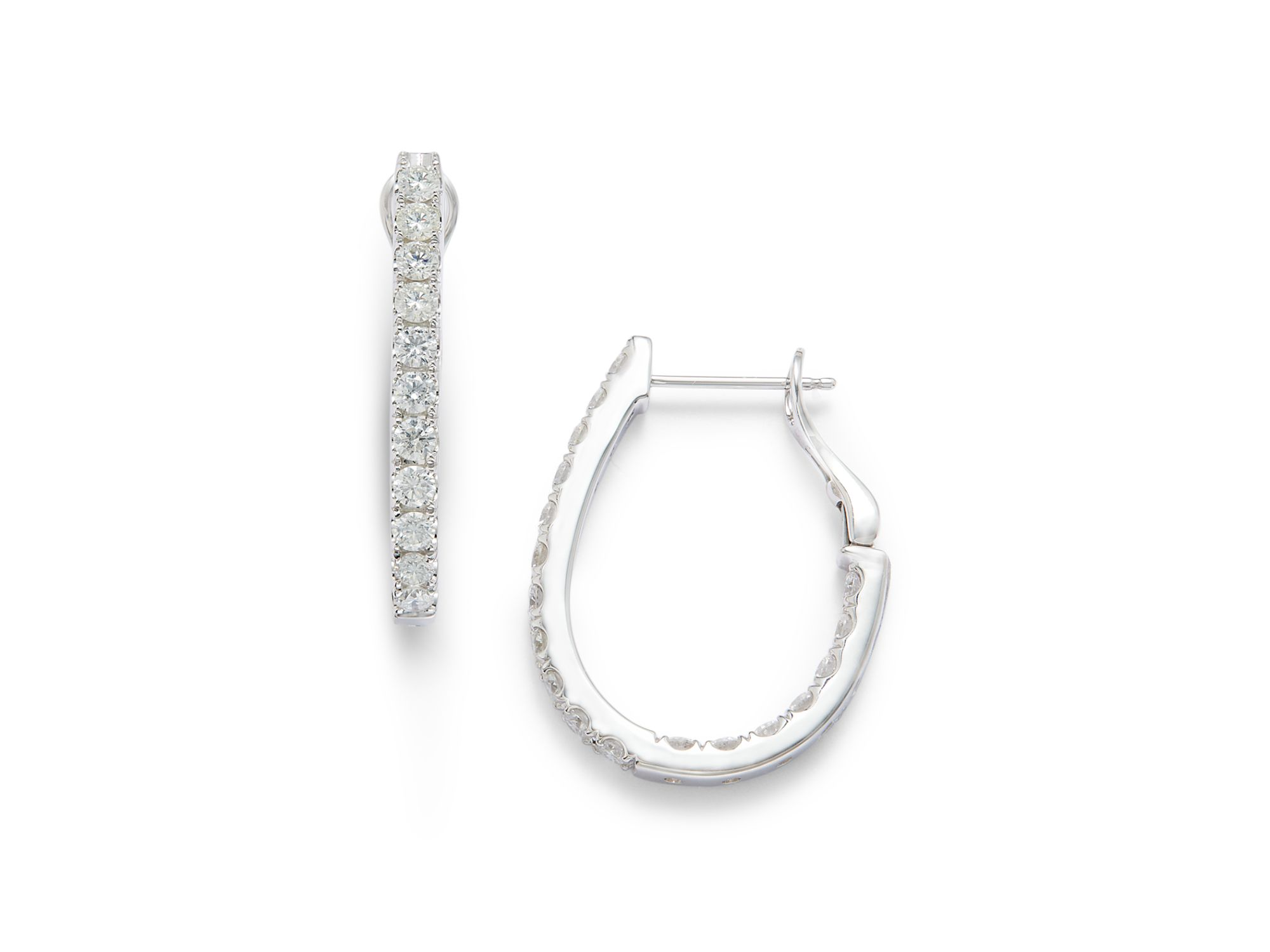 Diamond Inside Out Oval Hoop Earrings in 14K White Gold, 1.75 tcw — Image 4