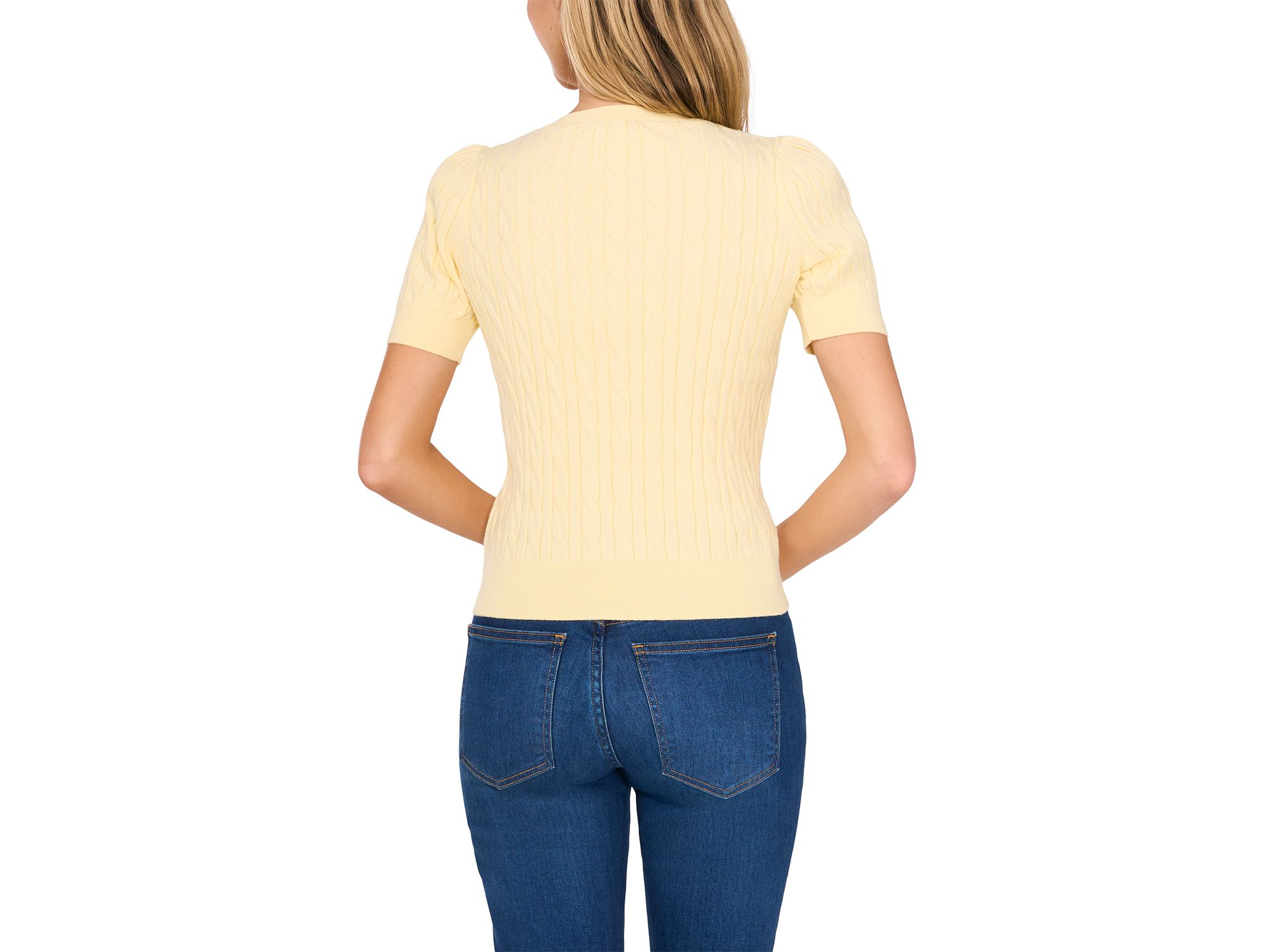 Cable Crewneck Puff Sleeve Top — Image 3