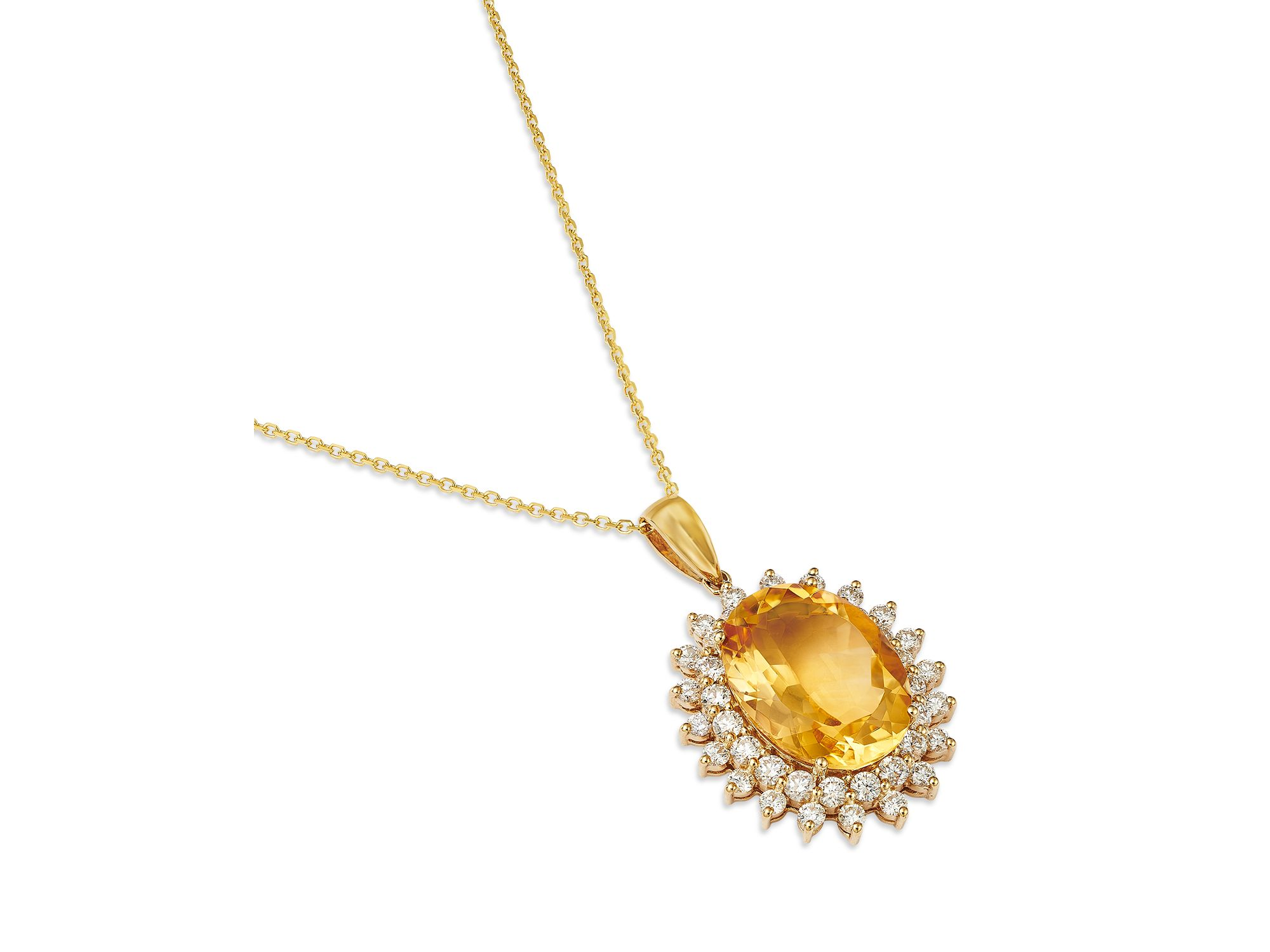 Citrine & Diamond Halo Pendant Necklace in 14k Yellow Gold, 16" — Image 3