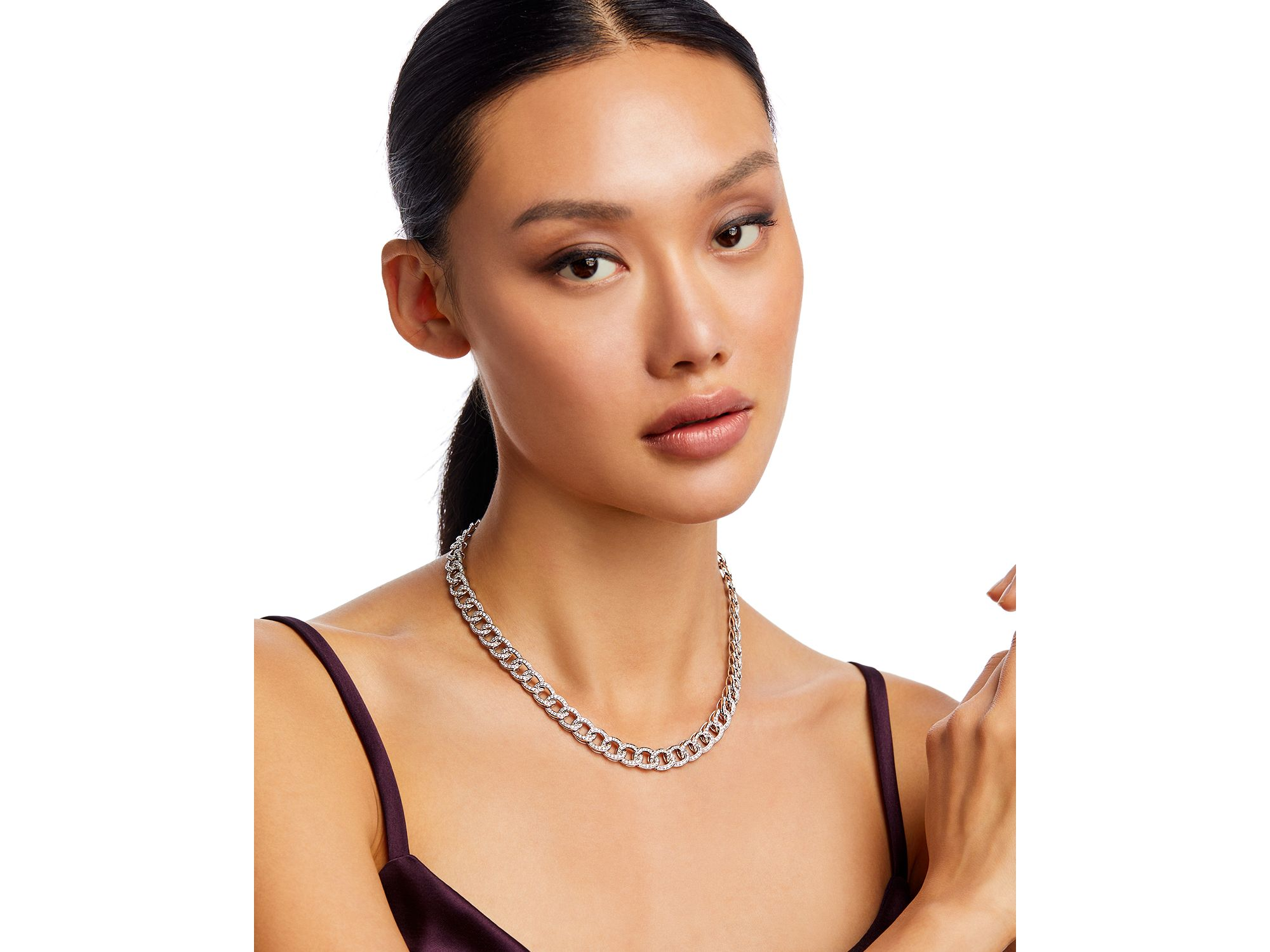 Diamond Chain Link Collar Necklace in 14K White Gold, 6.0 tcw — Image 6