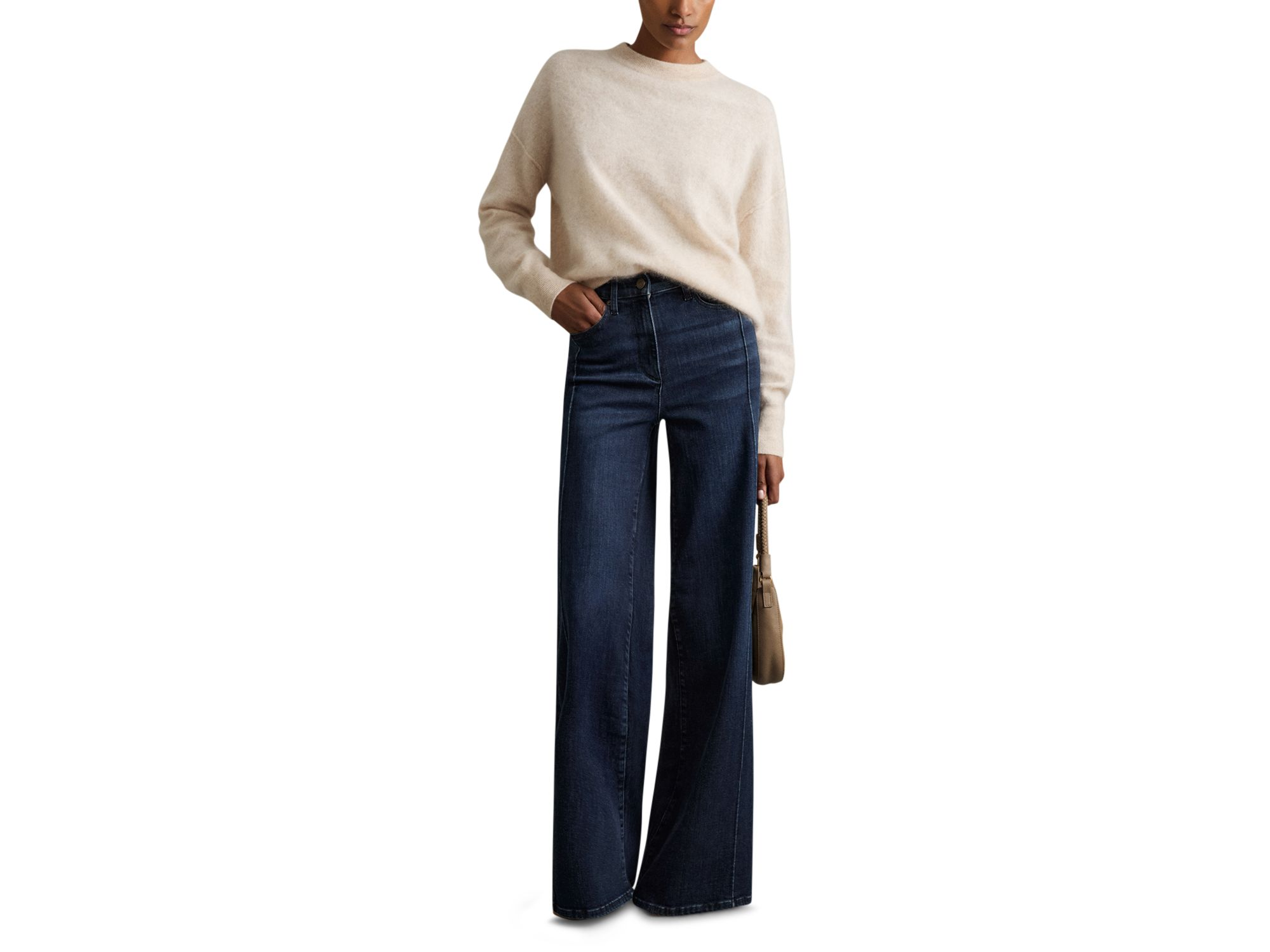 Petite Wide Leg Mid Rise Jeans in Dark Blue — Image 7