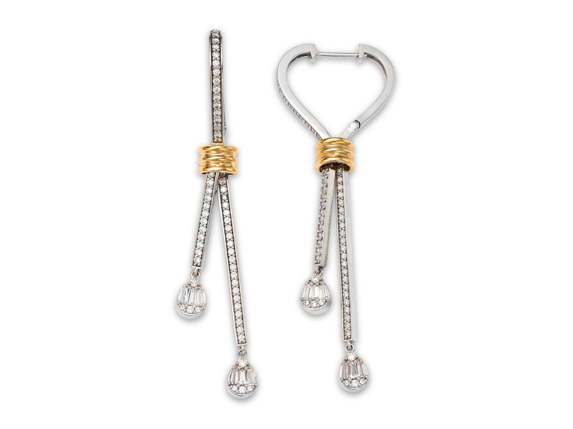 Diamond Drop Earrings in 14K Yellow & White Gold, 1.0 tcw — Image 4