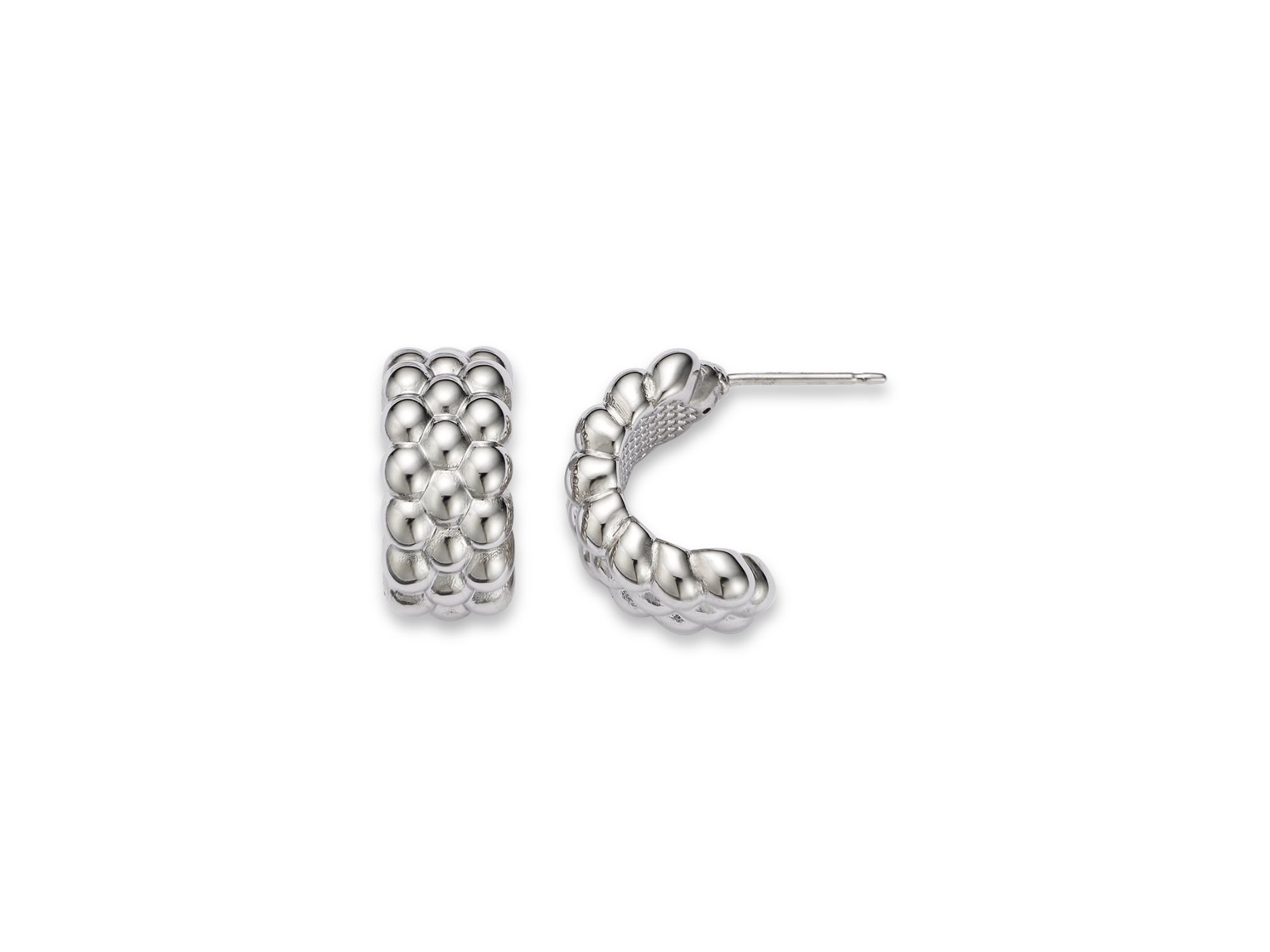 Multi Bead Half Hoop Earrings in Sterling — Image 3