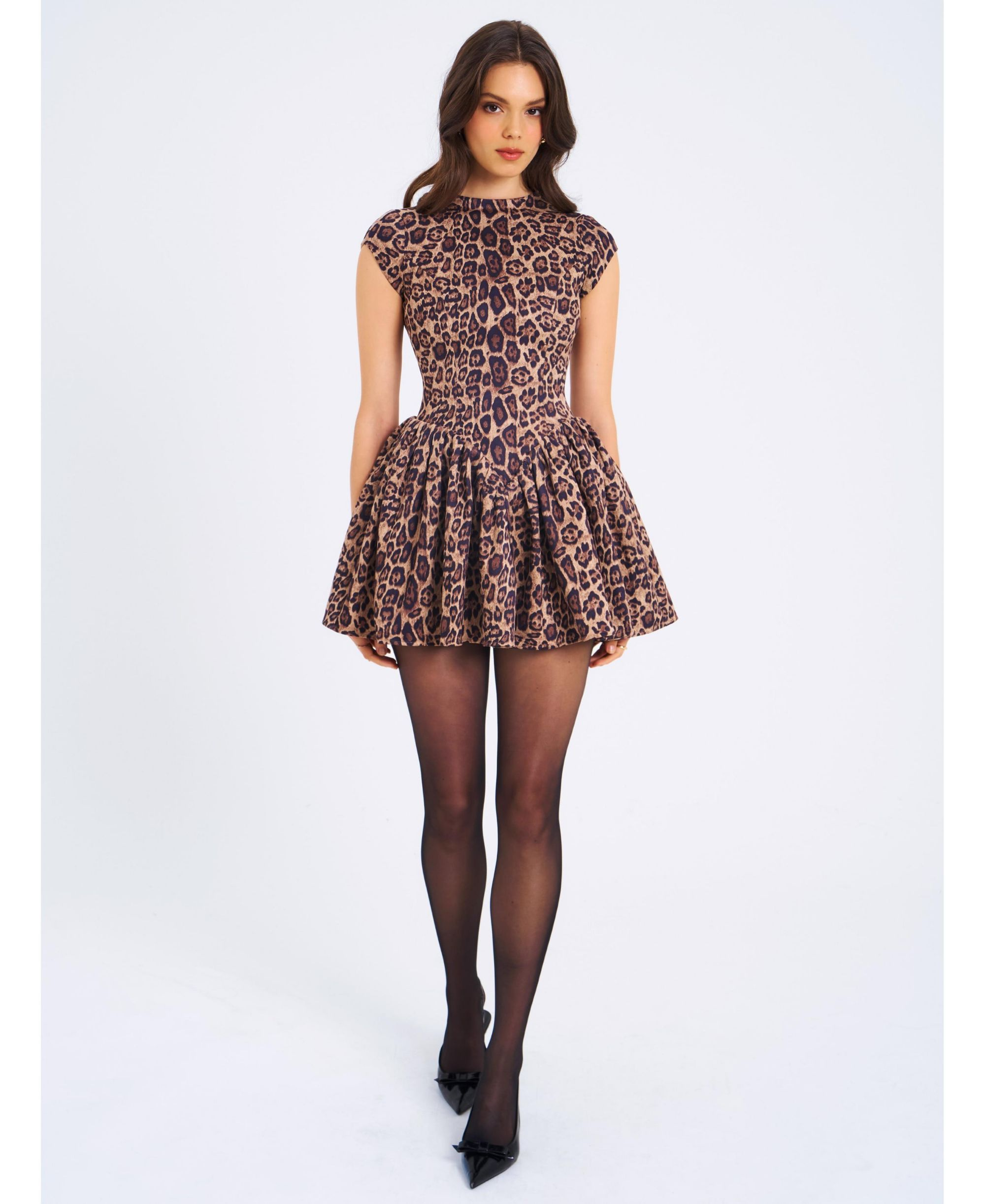 Jacqueline Backless Cheetah Print Mini Puffy Dress — Image 8