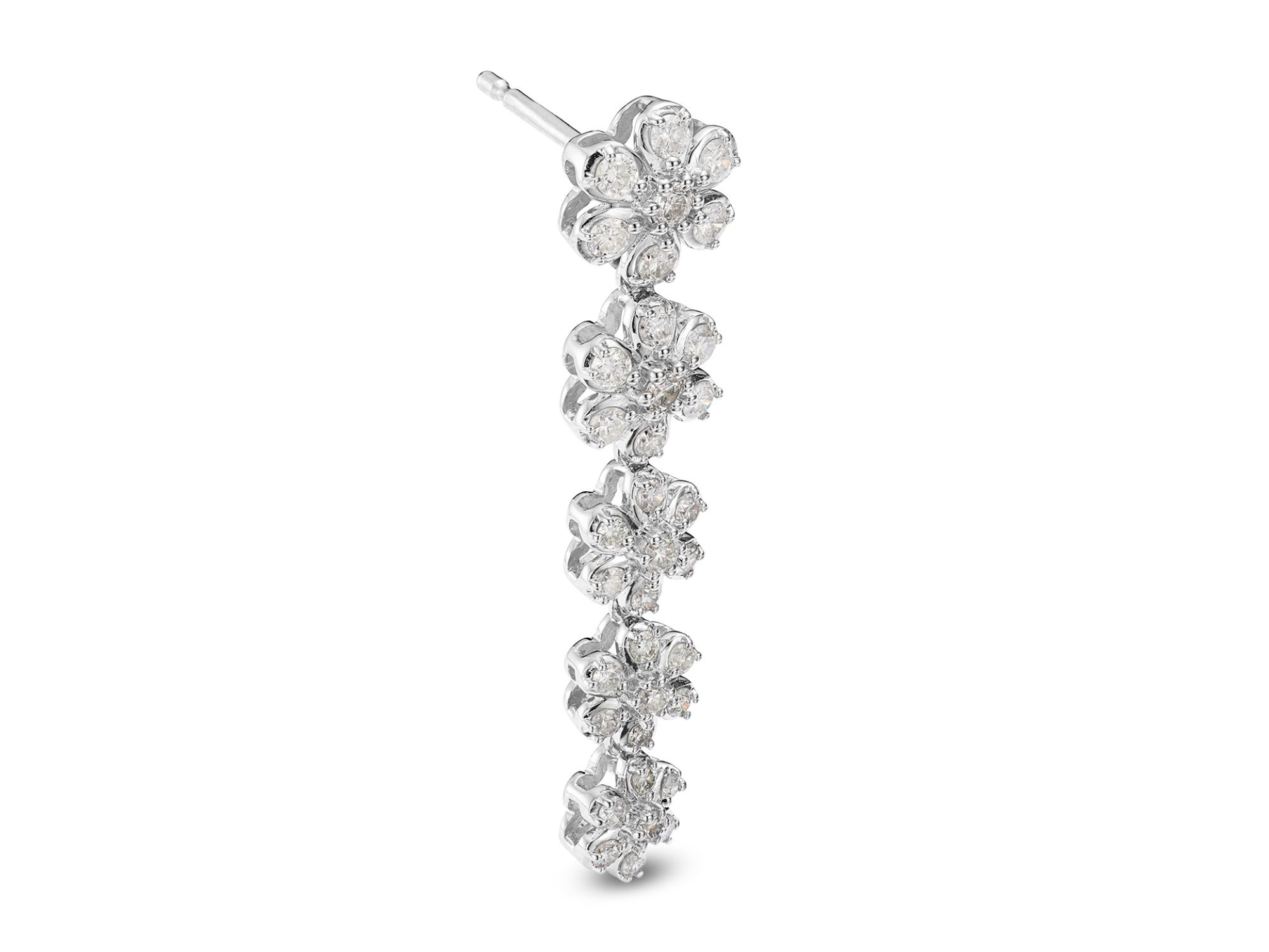 Diamond Flower Drop Earrings in 14K White Gold, 1.0 tcw — Image 3
