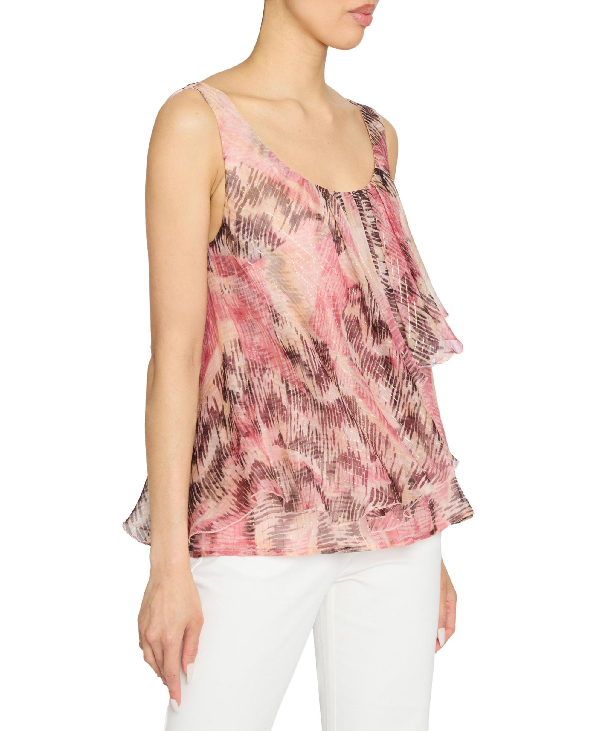 BONNIE Sleeveless Ruffled Top in Printed Silk Chiffon — Image 3