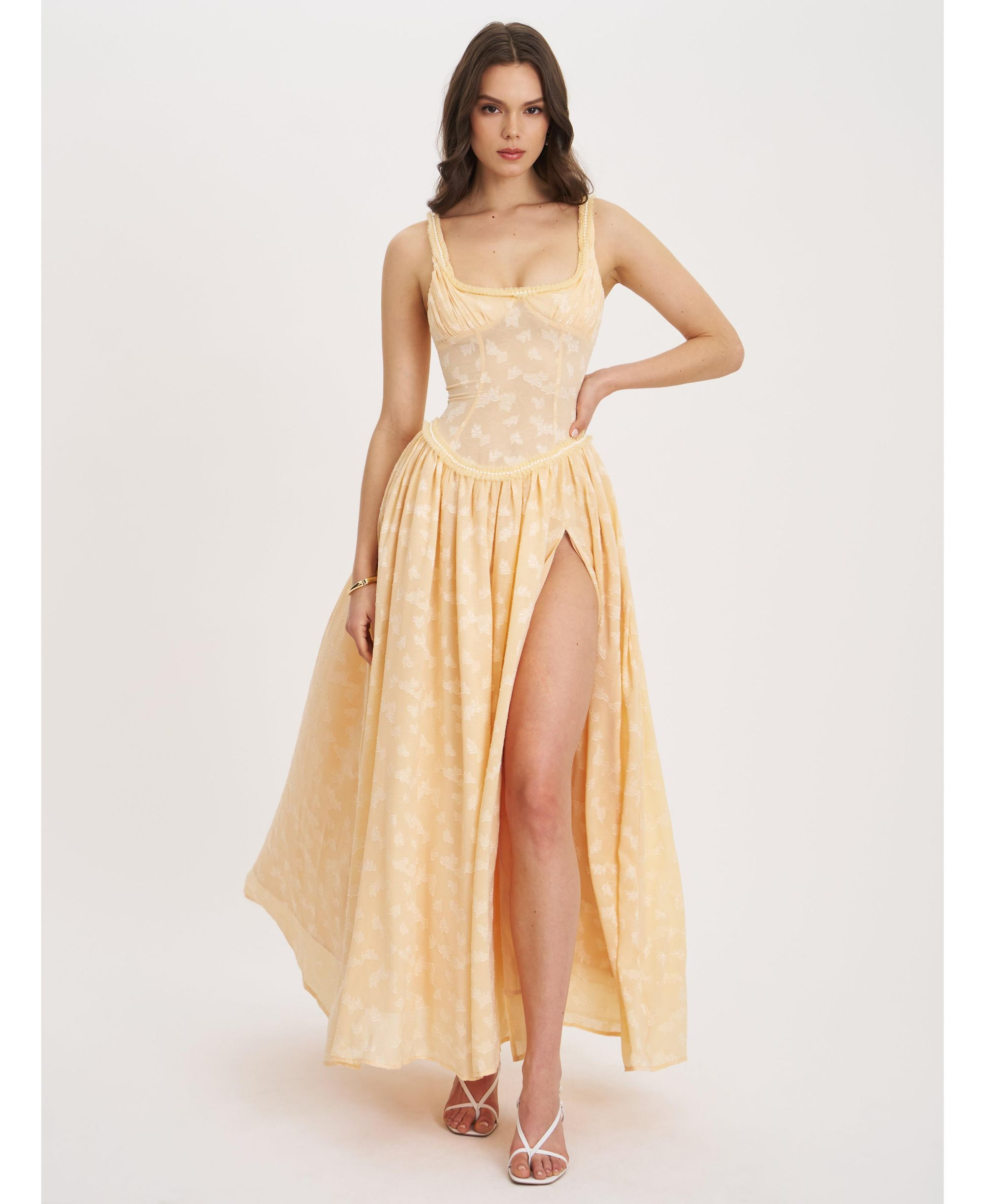 Ulissa Jacquard Drop Waist High Slit Maxi Dress — Image 4