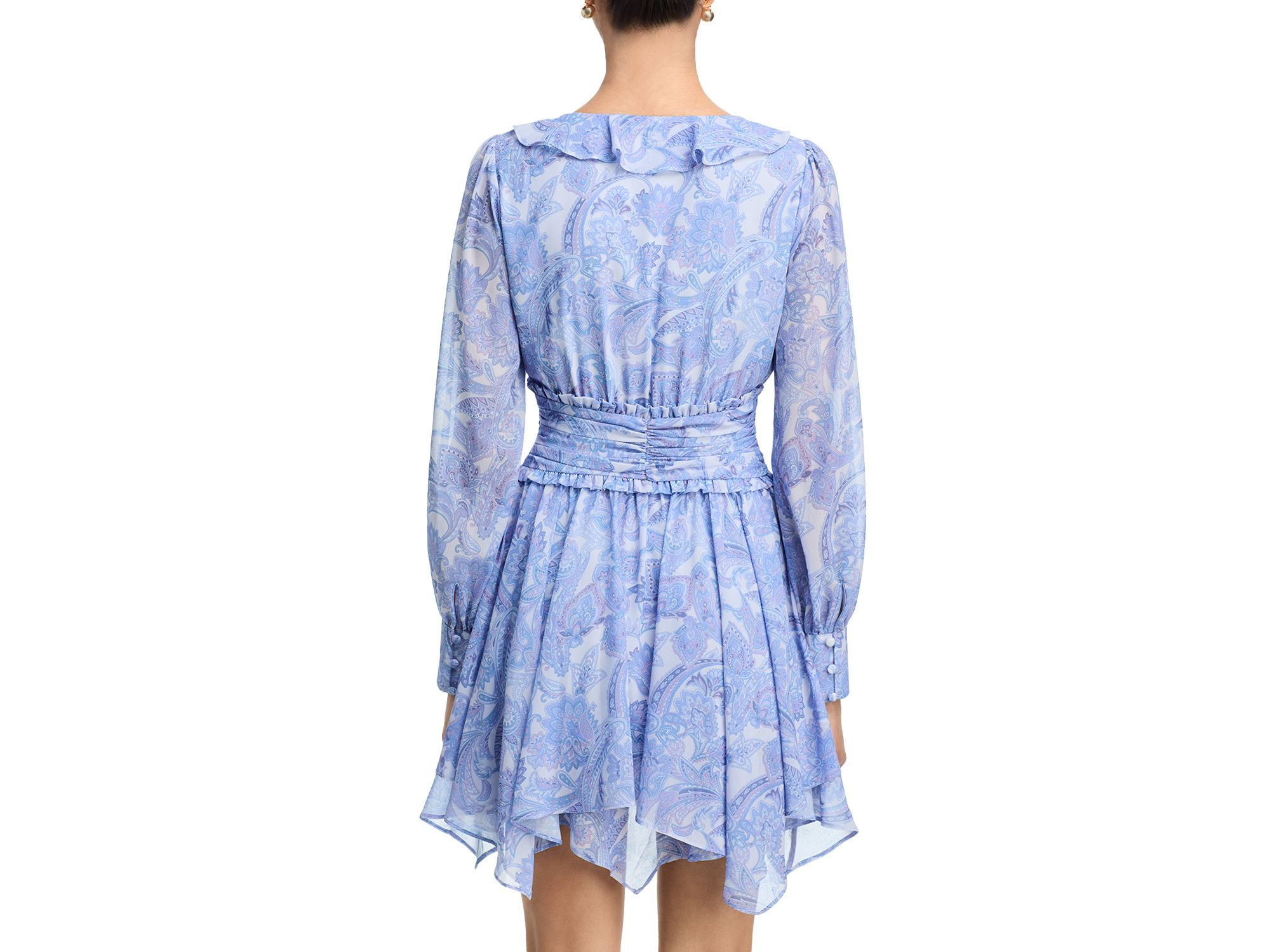 Paisley Long Sleeve Gathered Mini Dress - Exclusive — Image 3
