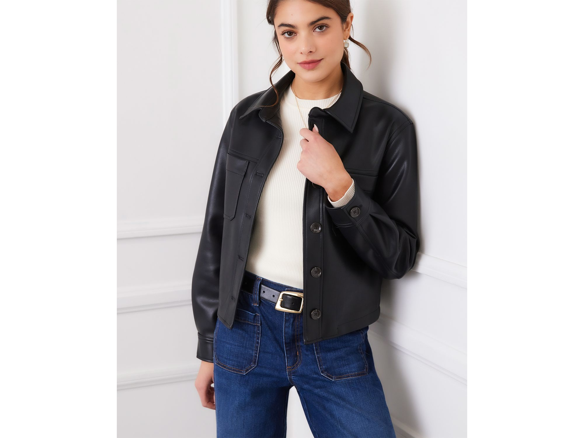 Faux Leather Cropped Jacket — Image 3