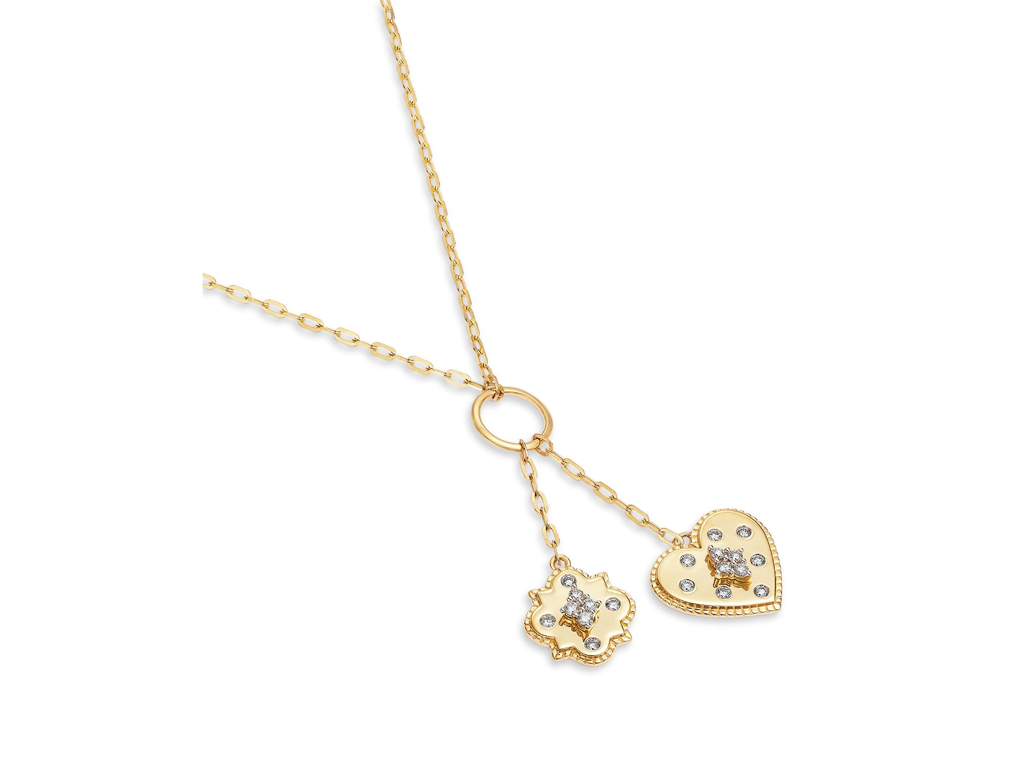Diamond Heart & Clover Charm Necklace in 14K Yellow Gold, 0.25 tcw — Image 3
