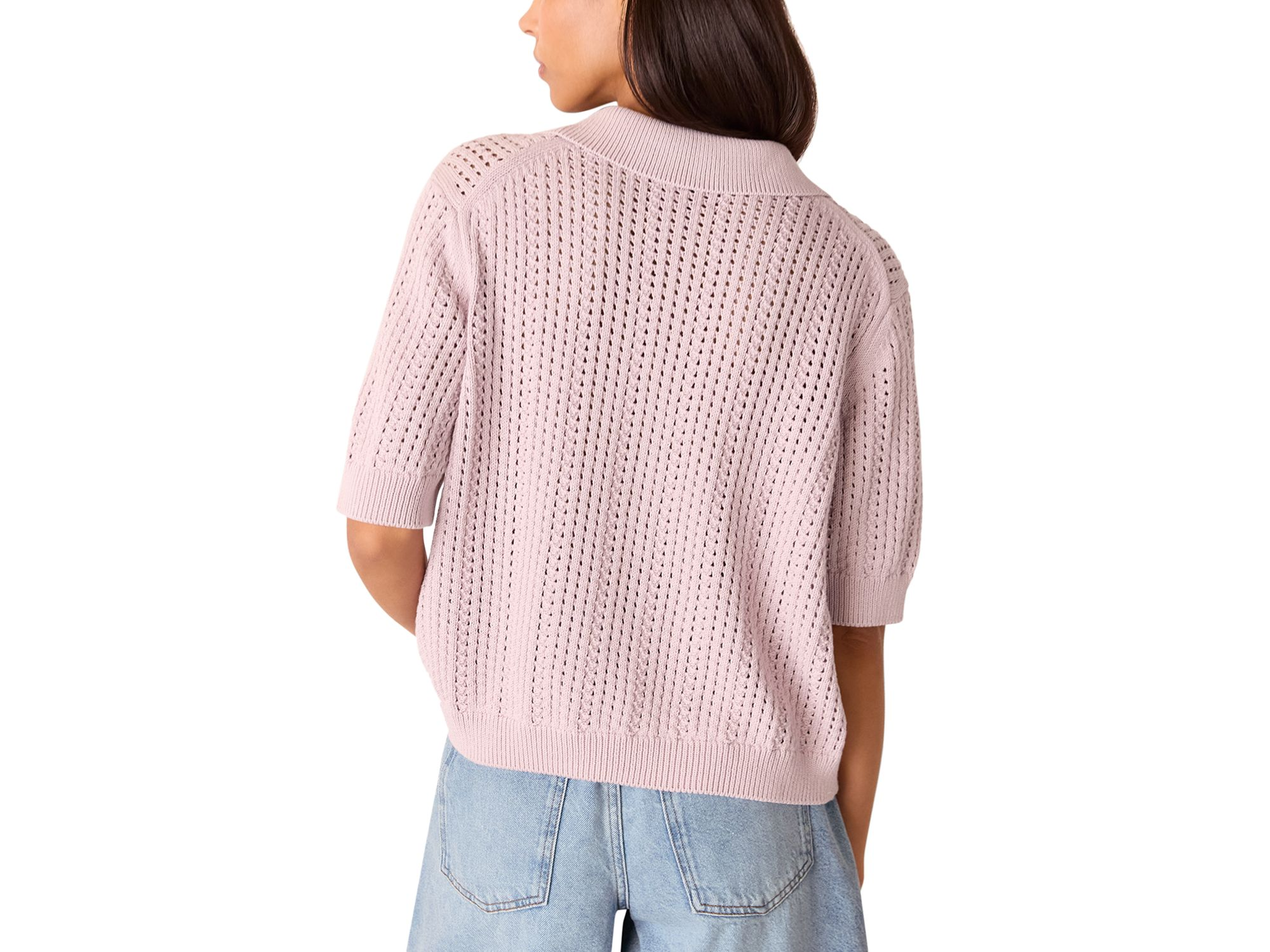 Pointelle Collar Detail Knit Sweater — Image 3