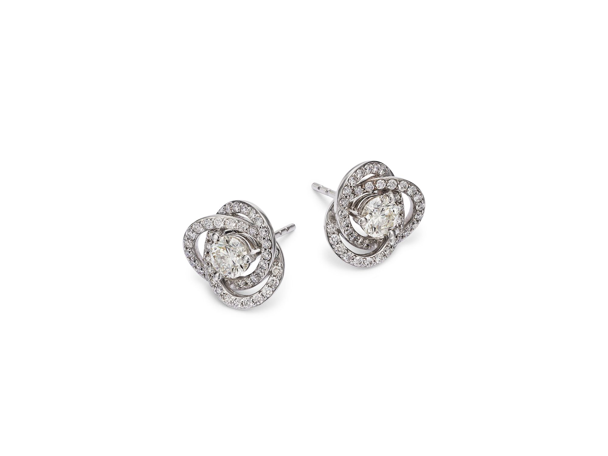 Diamond Love Knot Stud Earrings in 18K White Gold, 1.30 tcw — Image 3