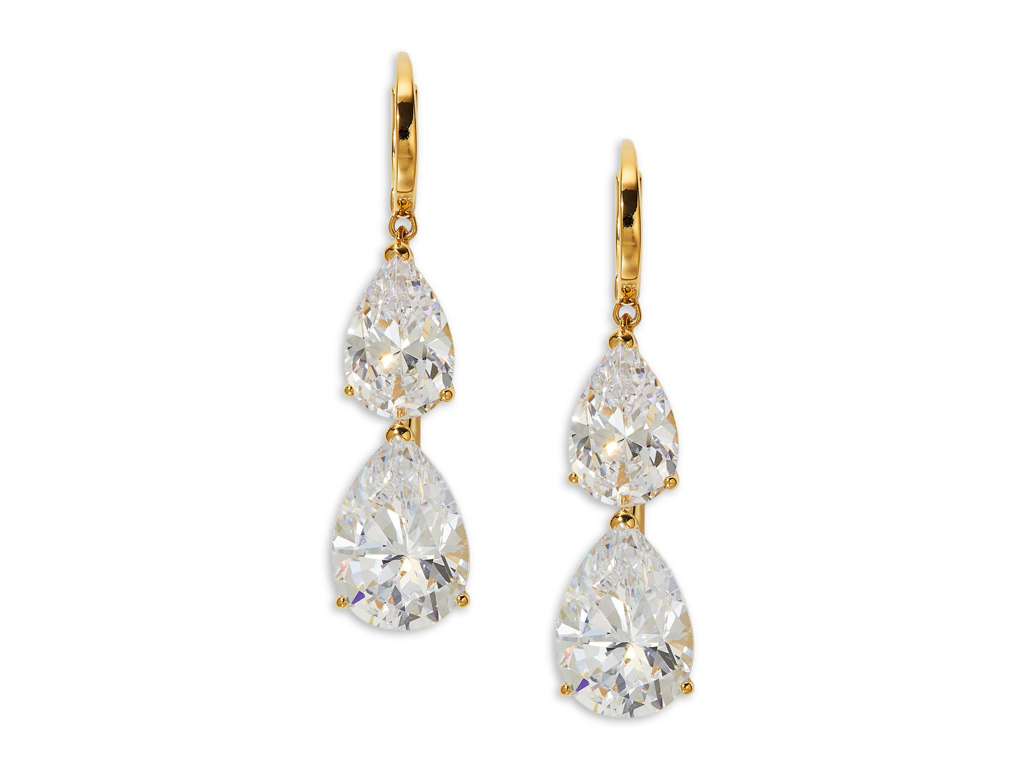 Cubic Zirconia Pear Double Drop Earrings - Image 1