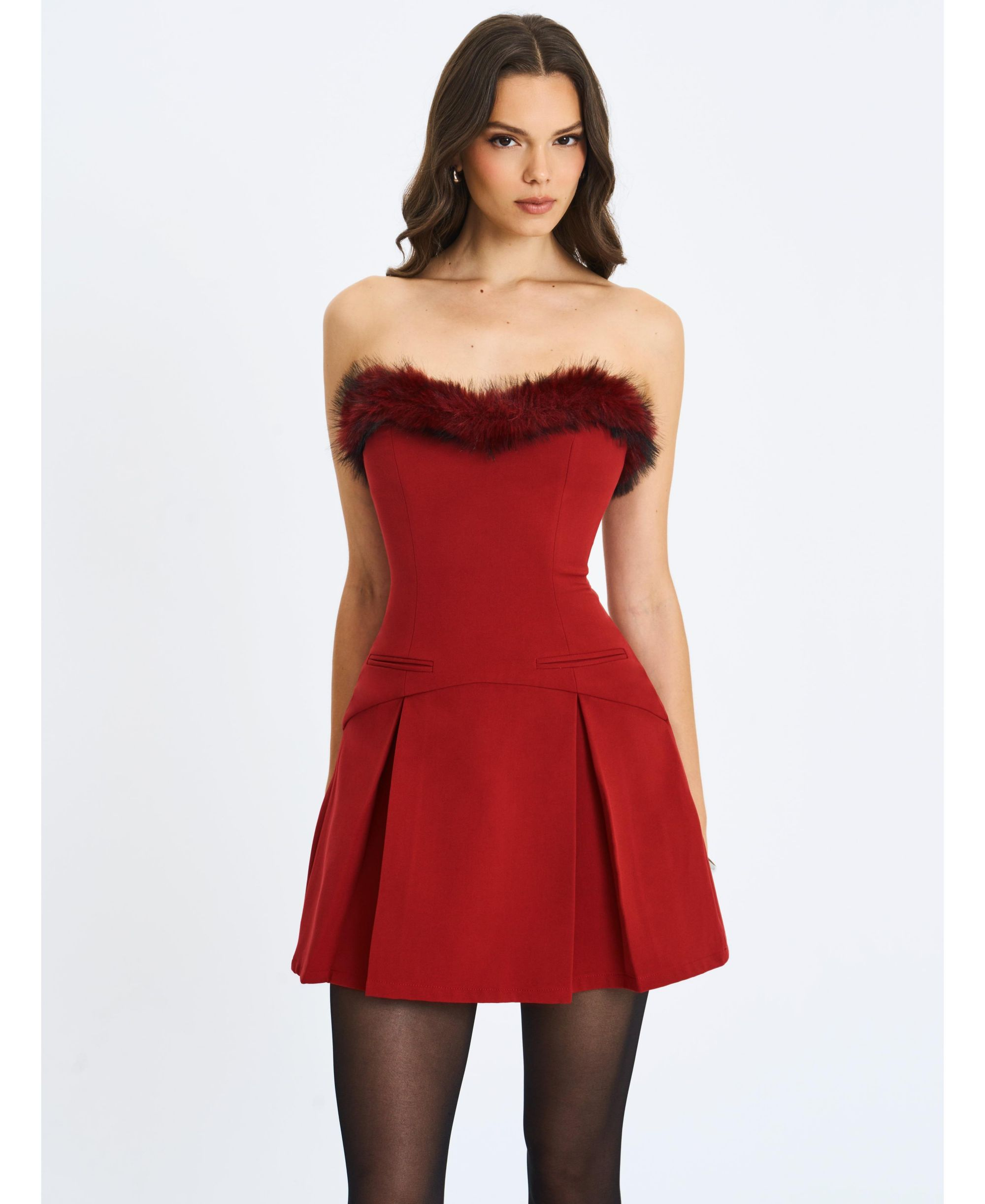 Nalia Fur Trimmed Sweetheart Mini Dress — Image 5
