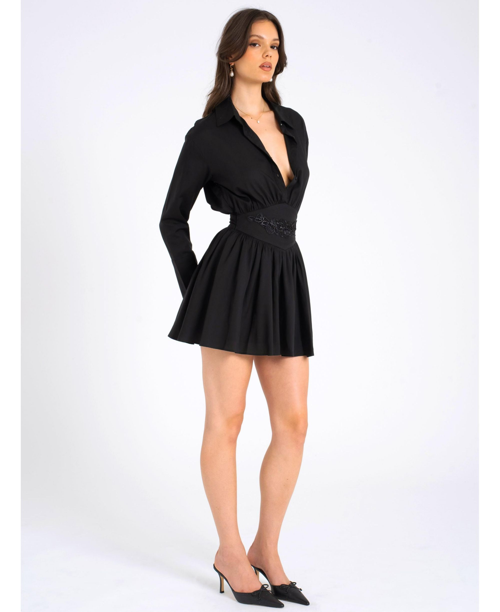 Jamila Embroidered Waist Shirt Style Mini Dress — Image 4