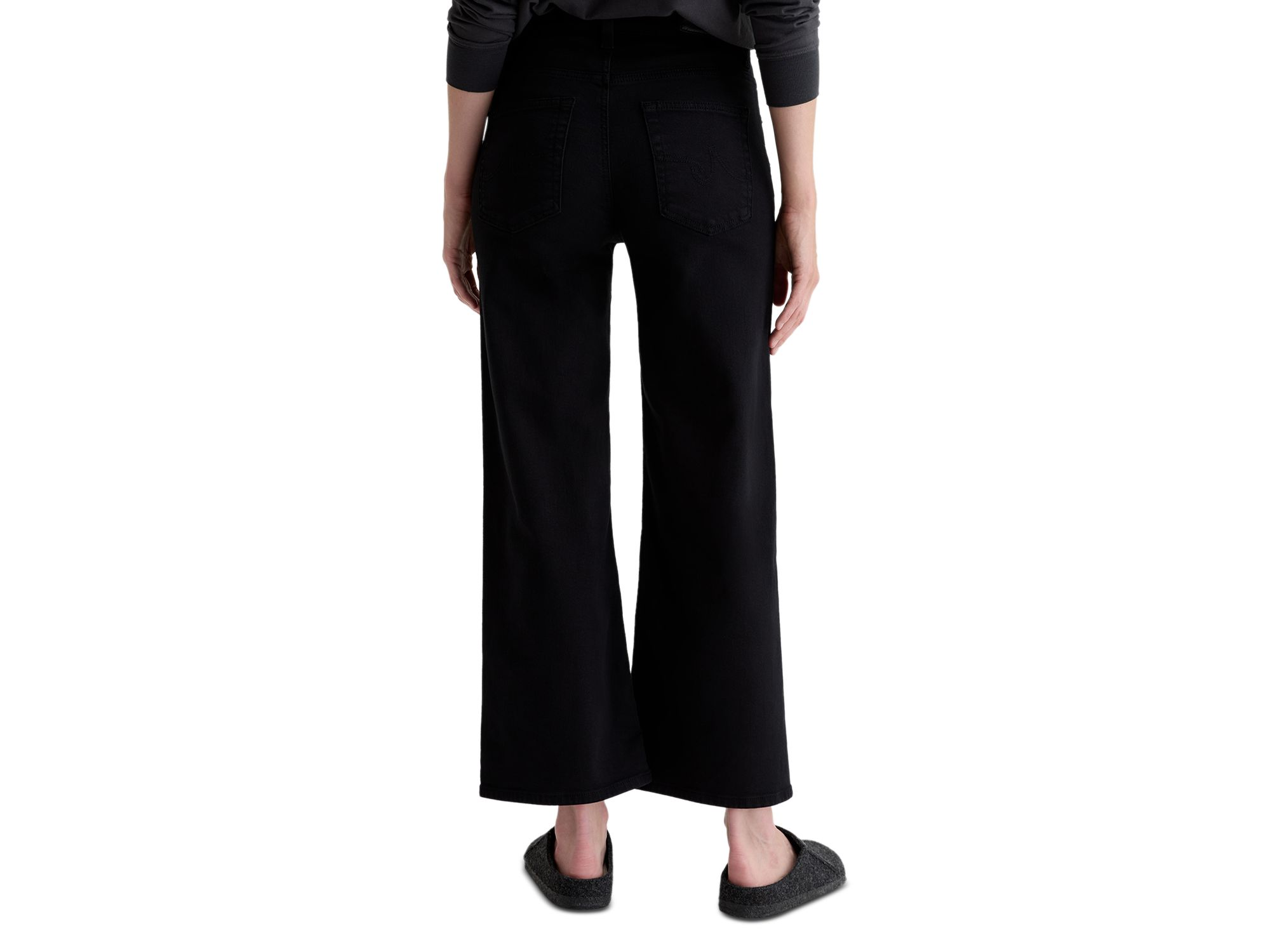 Saige Mid Rise Wide Leg Cropped Jeans in Super Black — Image 4