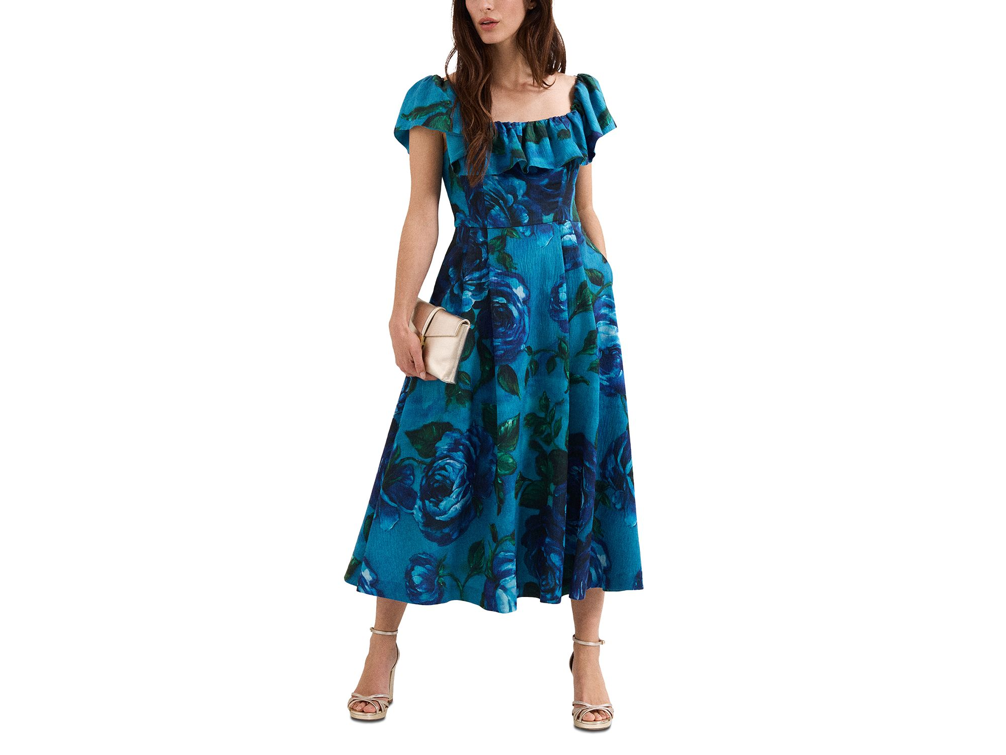 Brianne Blue Floral Ruffle Midi Dress — Image 7