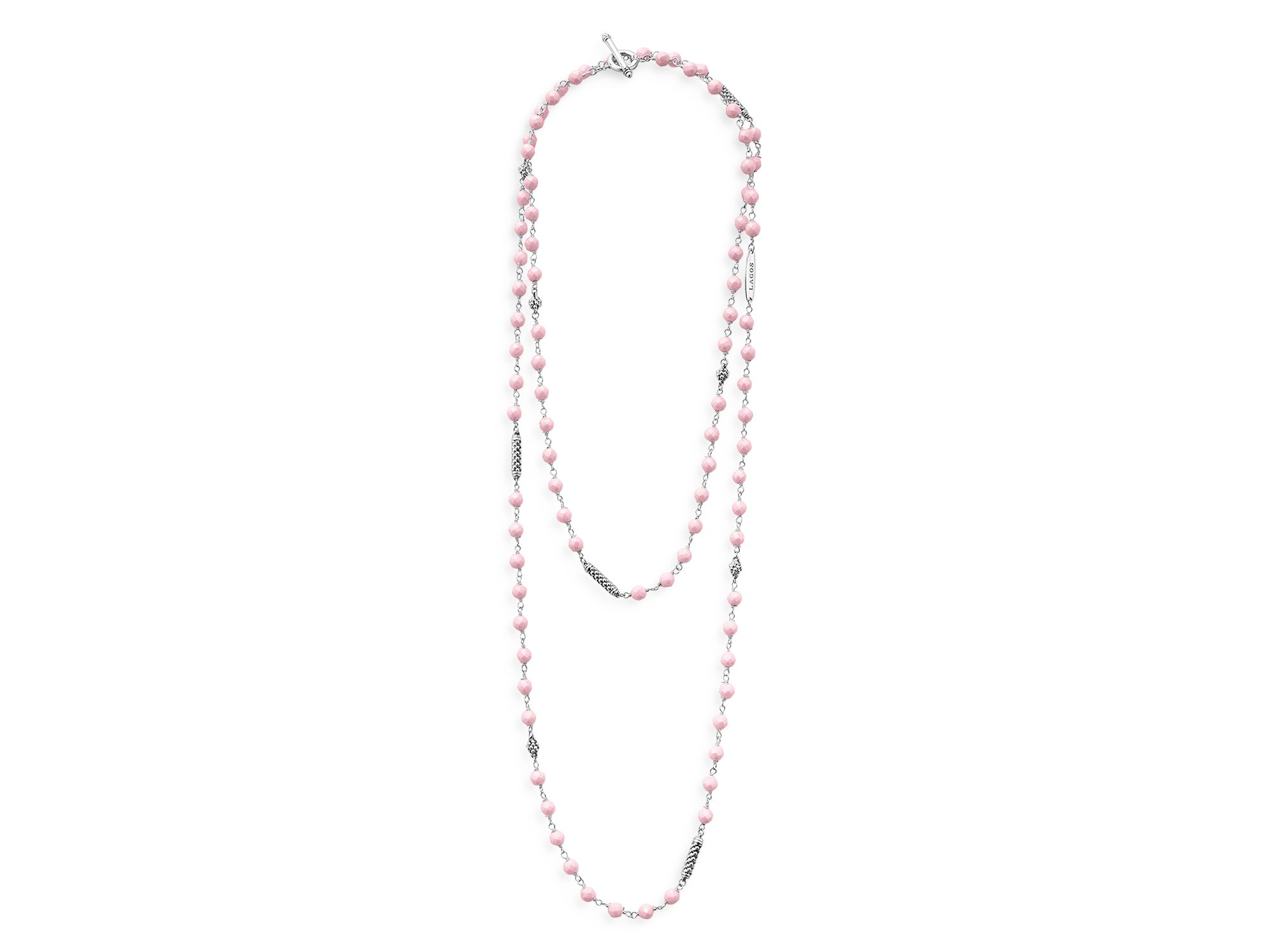 Sterling Silver Caviar Icon Pink Ceramic Bead Station Necklace, 34" — Image 3