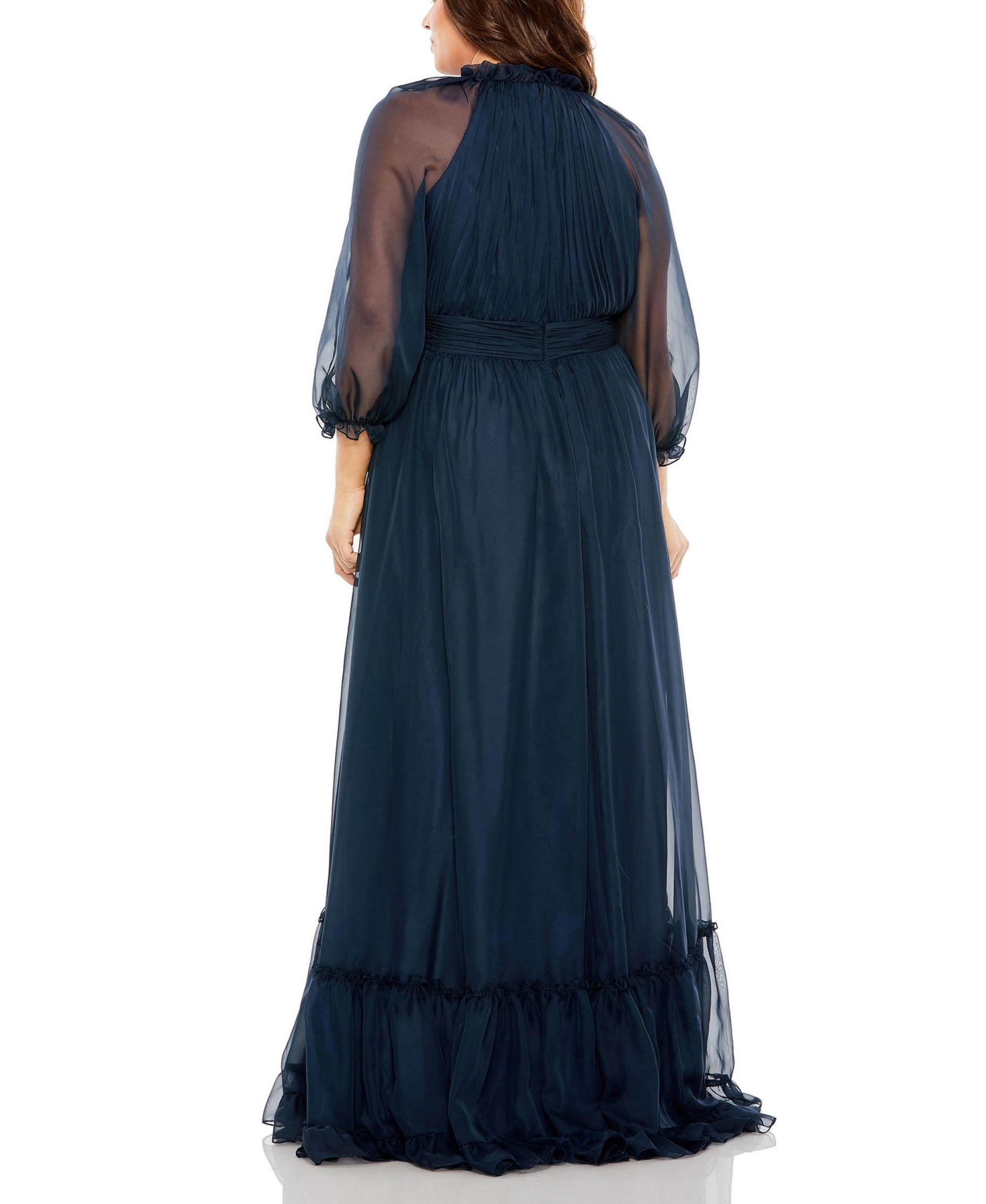 Plus High Neck Puff Sleeve Tiered A Line Gown — Image 3