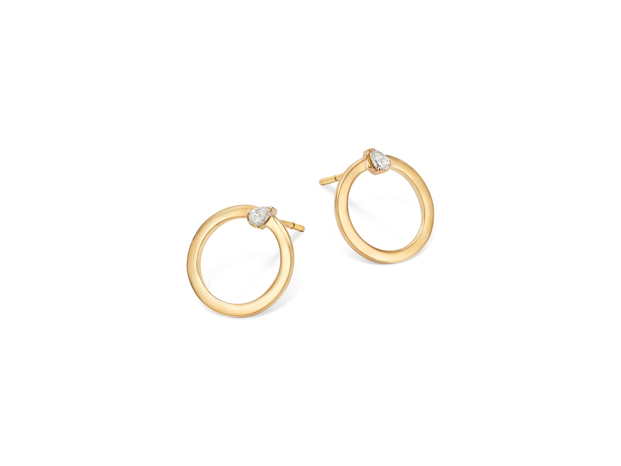 14K Yellow Gold Pear Cut Diamond Front Facing Hoop Earrings, 0.10 tcw — Image 3