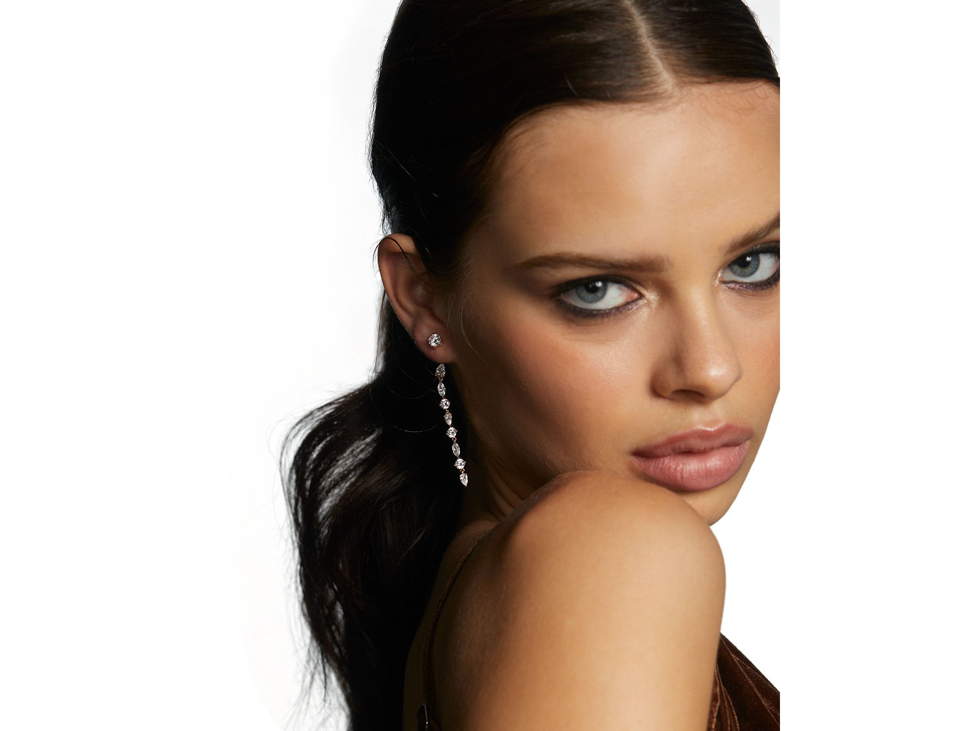 Bonne Annee Cubic Zirconia Multi Row Jacket Earrings — Image 3