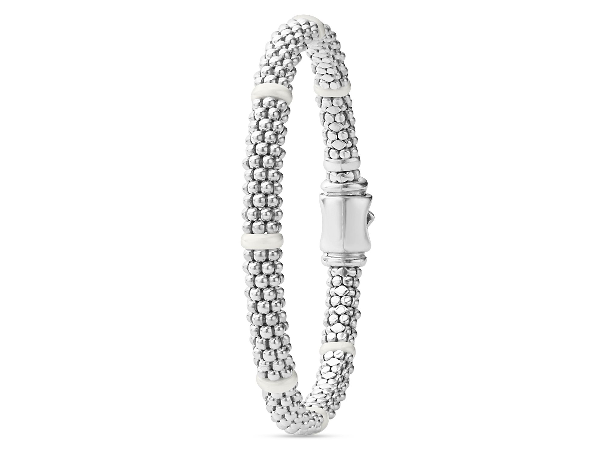 Ceramic & Sterling White Caviar Seven Station Bracelet — Image 5